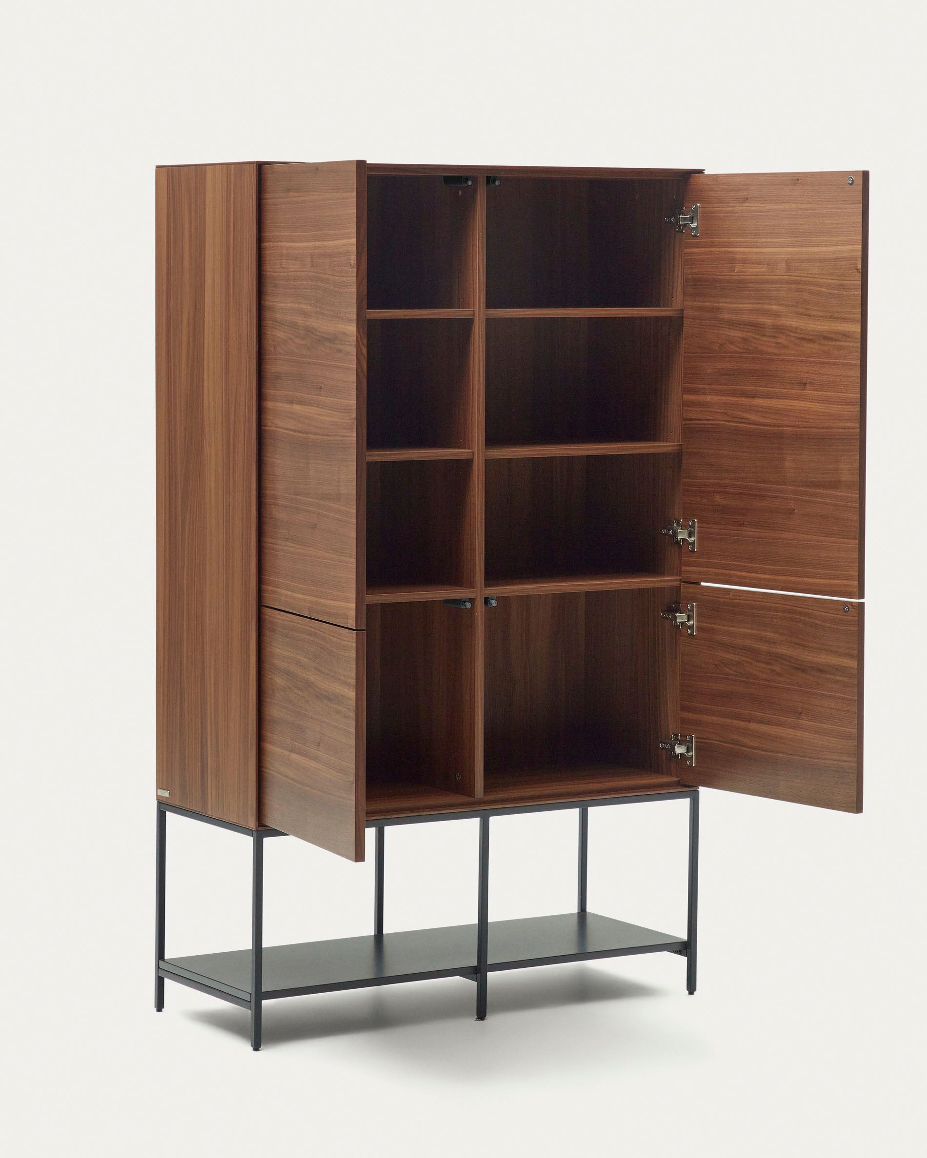 Vedrana 4 door tall sideboard in walnut veneer with steel legs, 97.5 x 160 cm - Product View