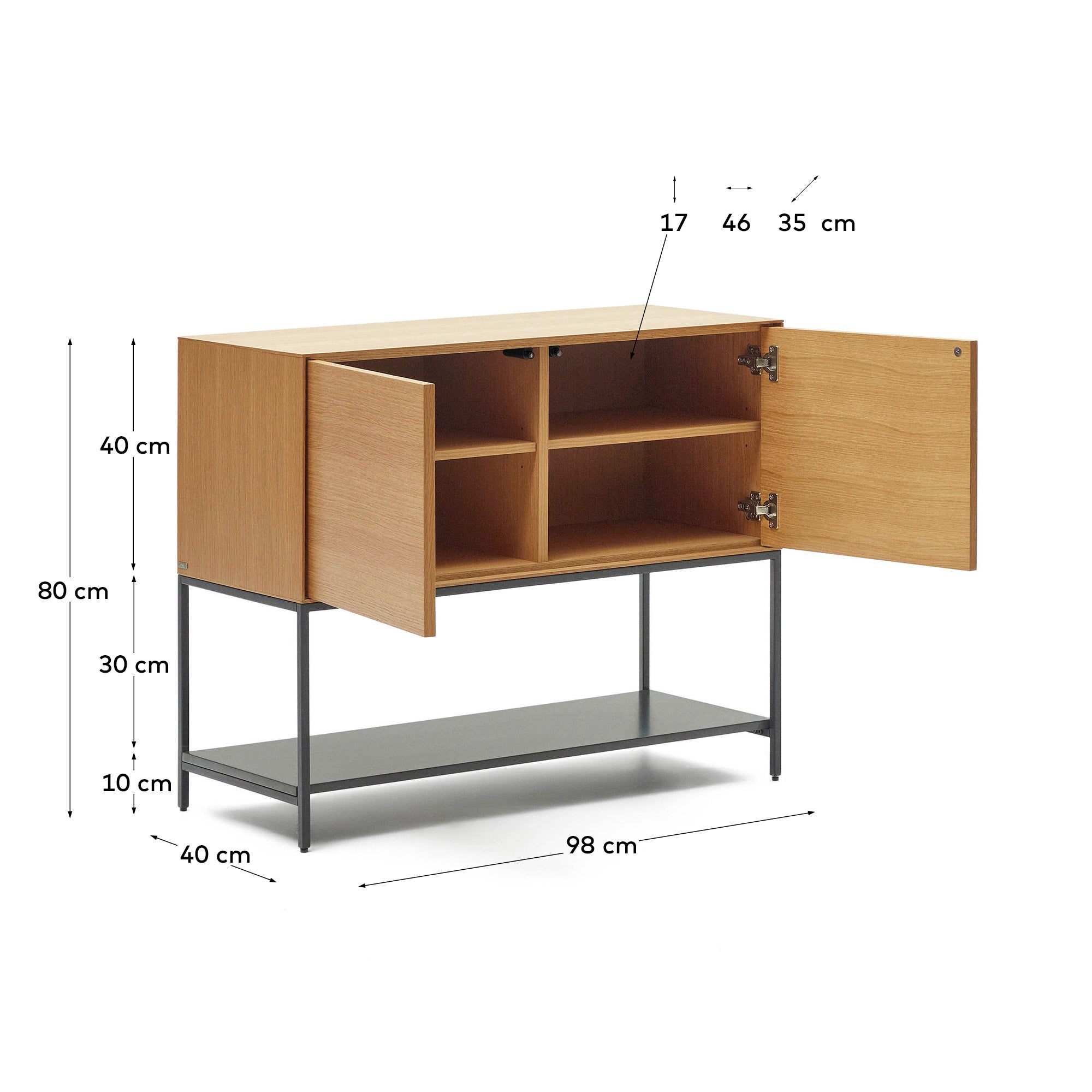 Vedrana 2 door sideboard in oak veneer with steel legs, 98 x 80 cm - Measurements