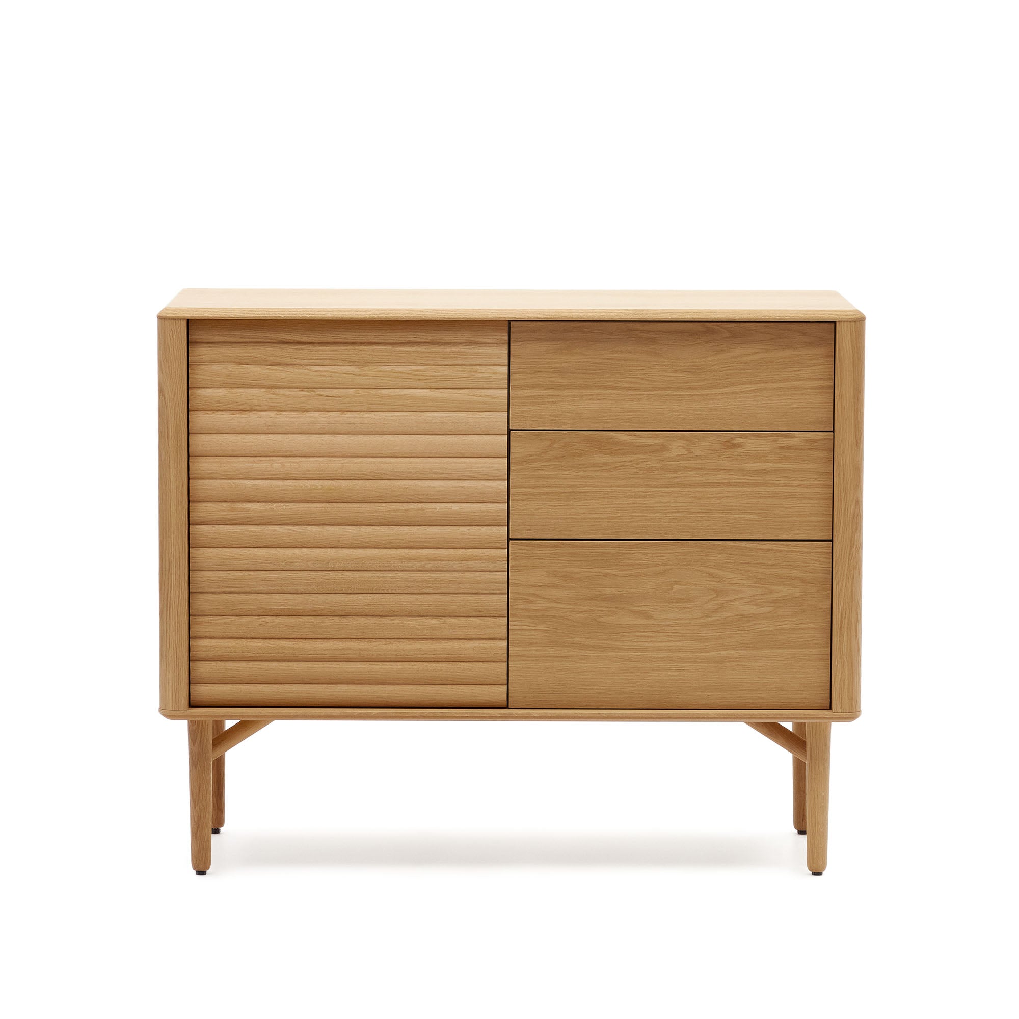 Lenon sideboard with 1 door and 3 drawers, made from oak wood and veneer, 105 x 85 cm FSC MIX Credit - Product Image