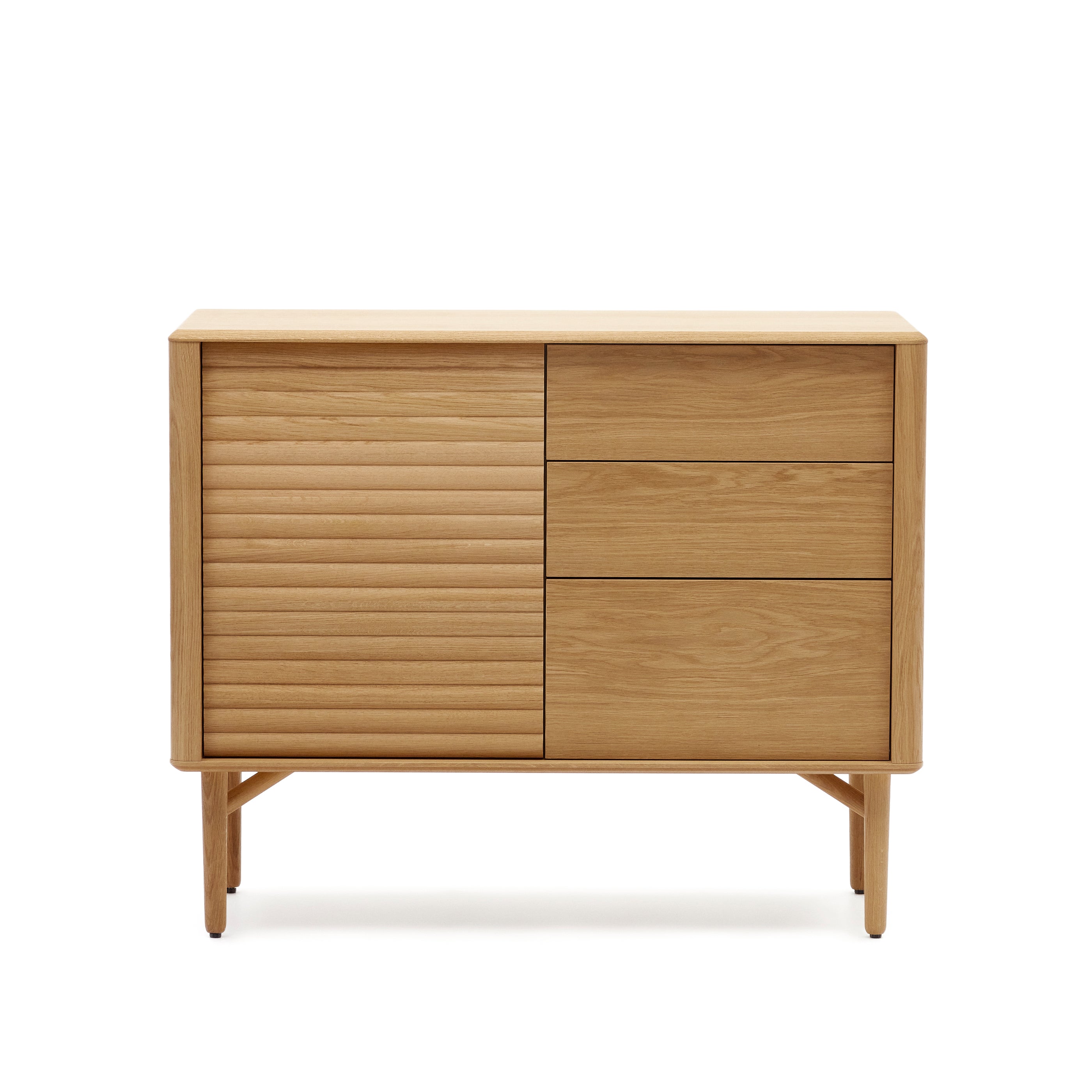 Lenon sideboard with 1 door and 3 drawers, made from oak wood and veneer, 105 x 85 cm FSC MIX Credit - Product Image