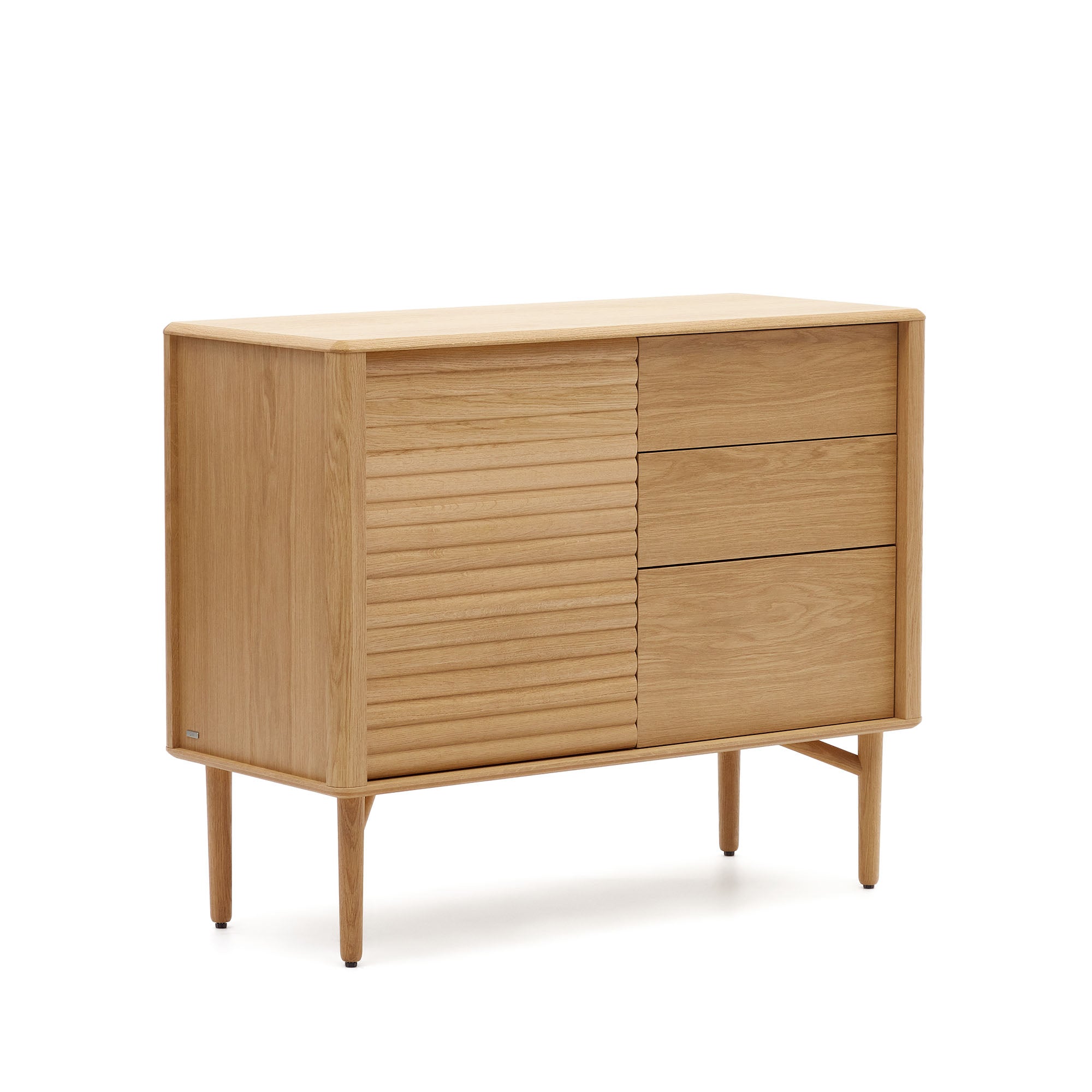 Lenon sideboard with 1 door and 3 drawers, made from oak wood and veneer, 105 x 85 cm FSC MIX Credit - Product Image