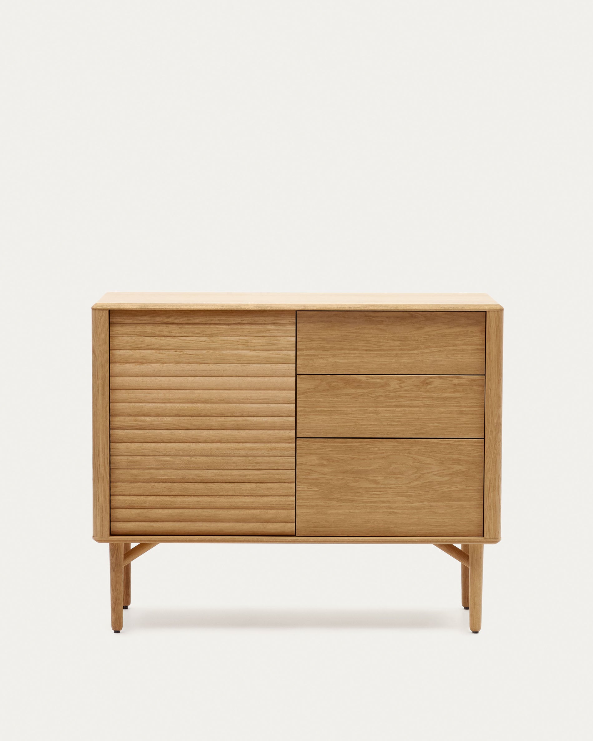Lenon sideboard with 1 door and 3 drawers, made from oak wood and veneer, 105 x 85 cm FSC MIX Credit - Product View