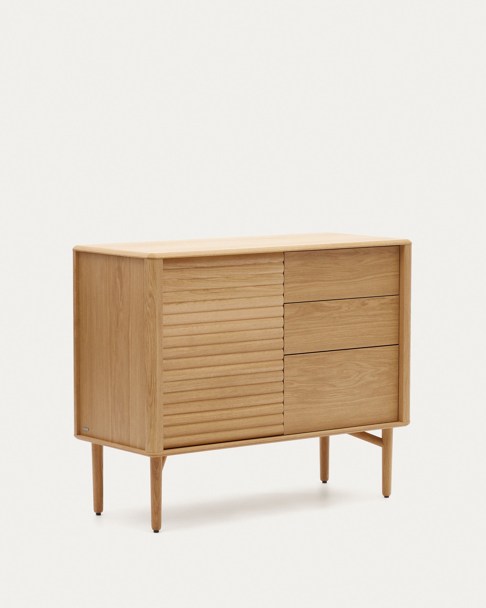 Lenon sideboard with 1 door and 3 drawers, made from oak wood and veneer, 105 x 85 cm FSC MIX Credit - Product View