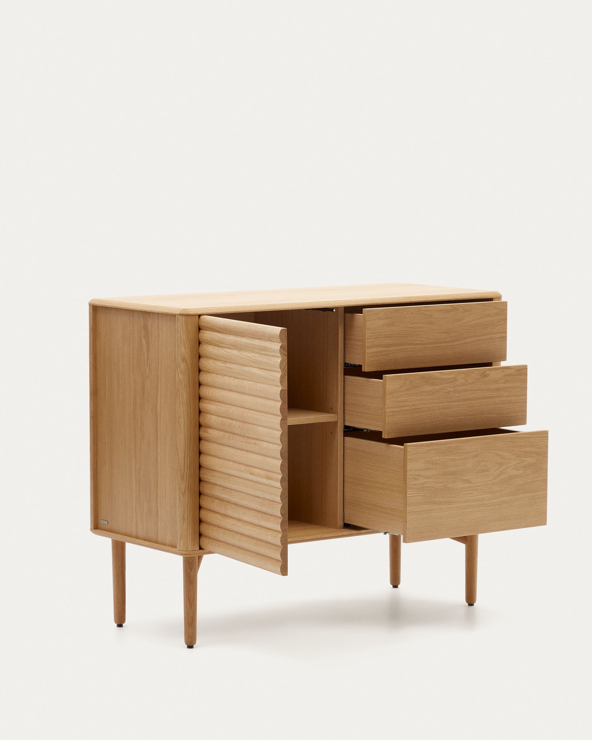 Lenon sideboard with 1 door and 3 drawers, made from oak wood and veneer, 105 x 85 cm FSC MIX Credit - Product View