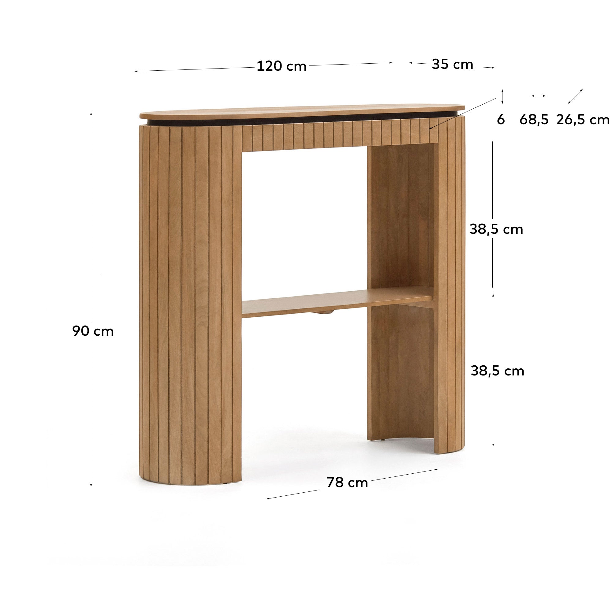 Licia console table with 1 drawer, solid mango wood, 120 x 90 cm - Measurements