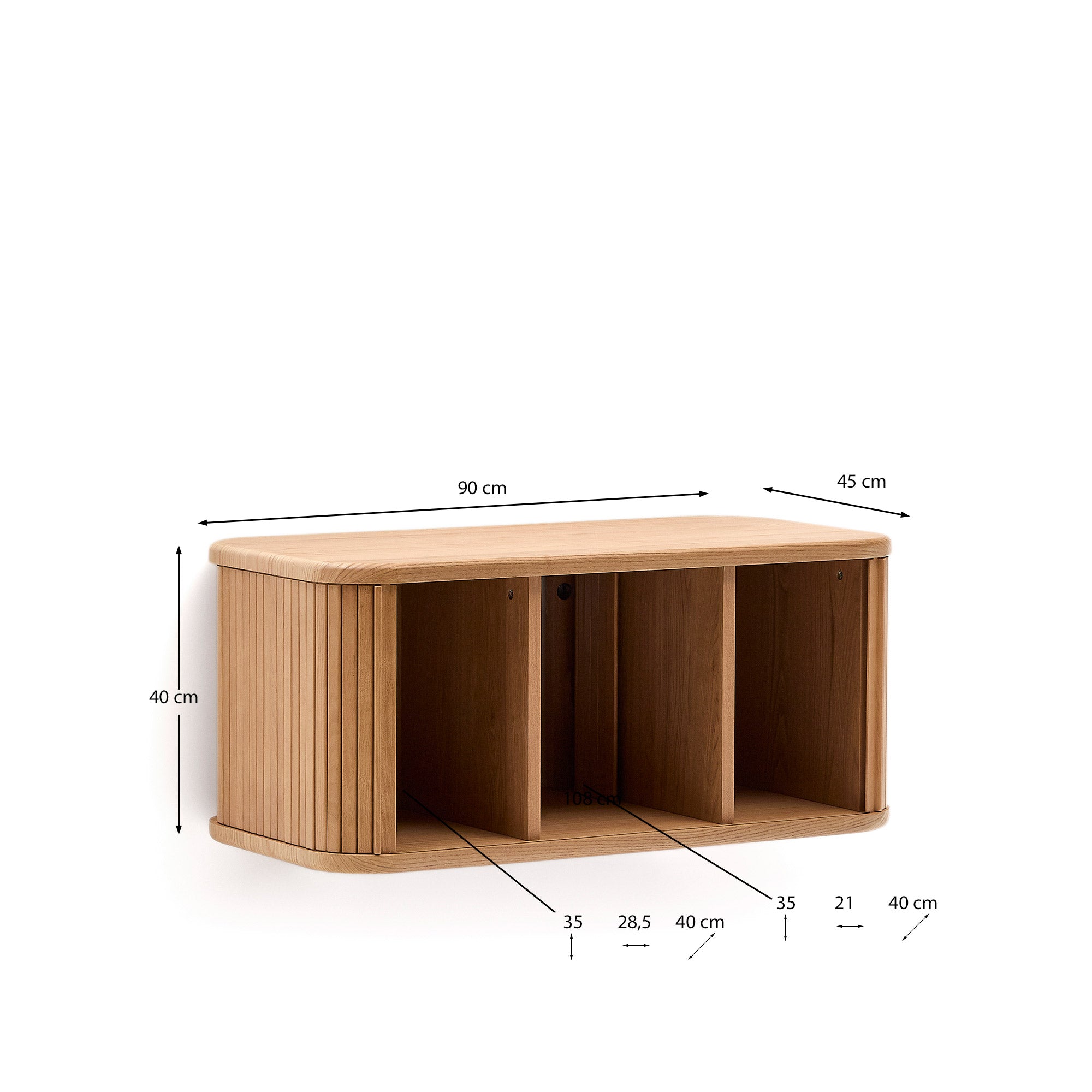 Mailen bathroom cupboard in ash veneer in a natural finish, 90 x 45 cm - Measurements