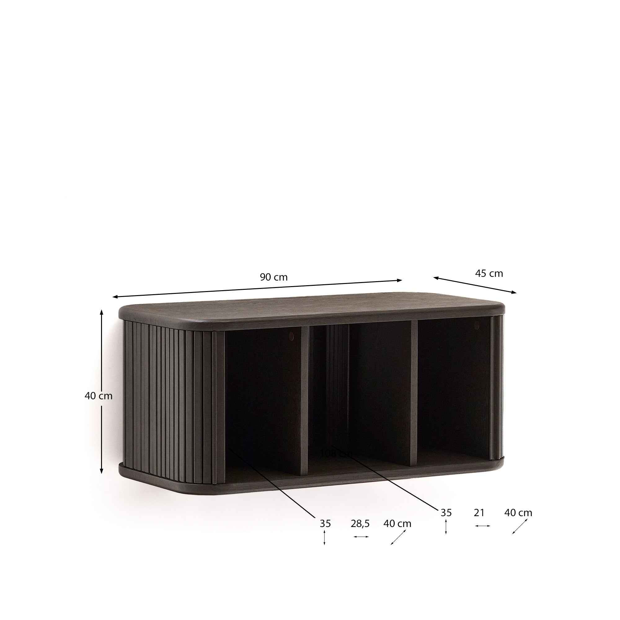Mailen bathroom cupboard in ash veneer in a dark finish, 90 x 45 cm - Measurements