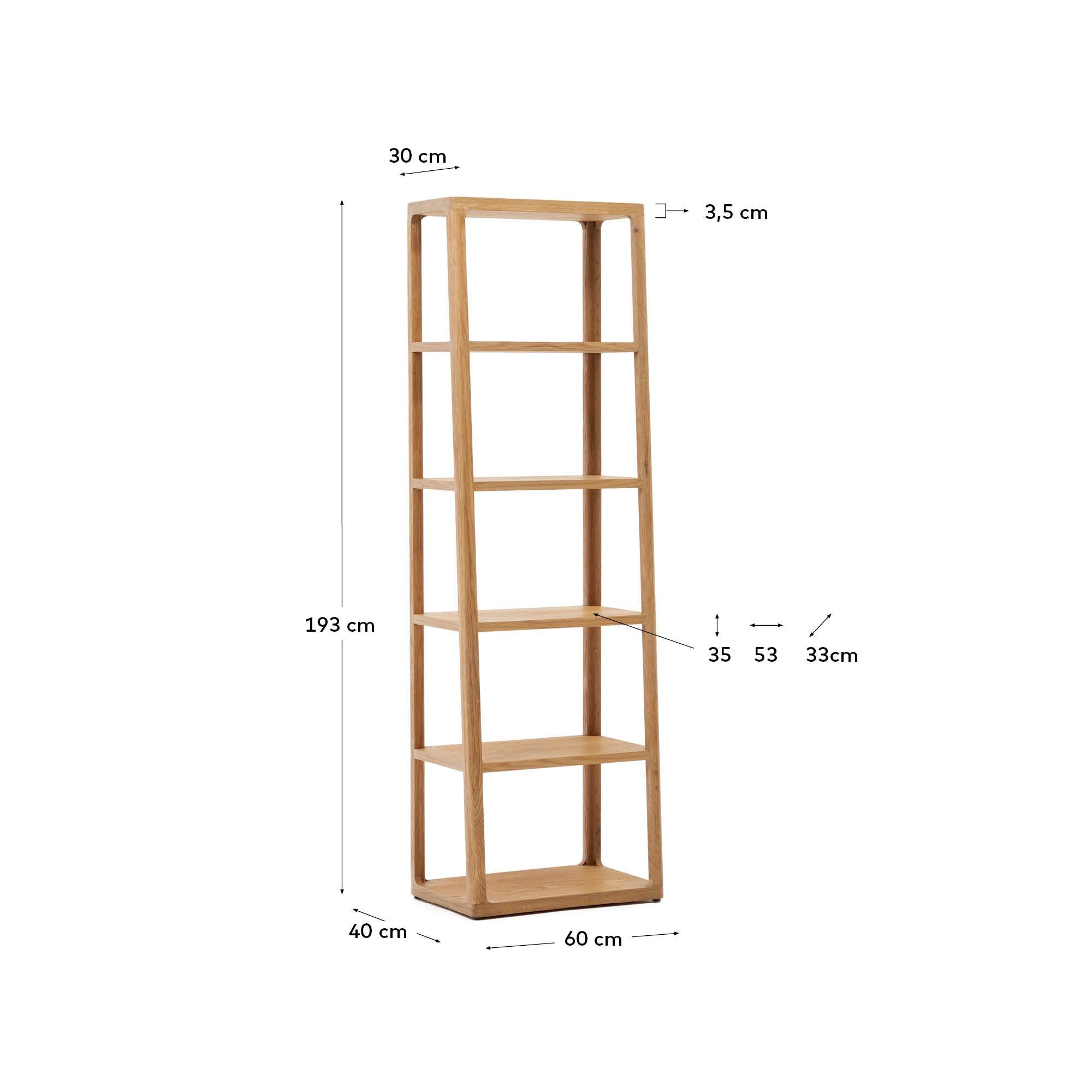 Maymai shelf with solid oak structure 60 x 193 cm - Measurements