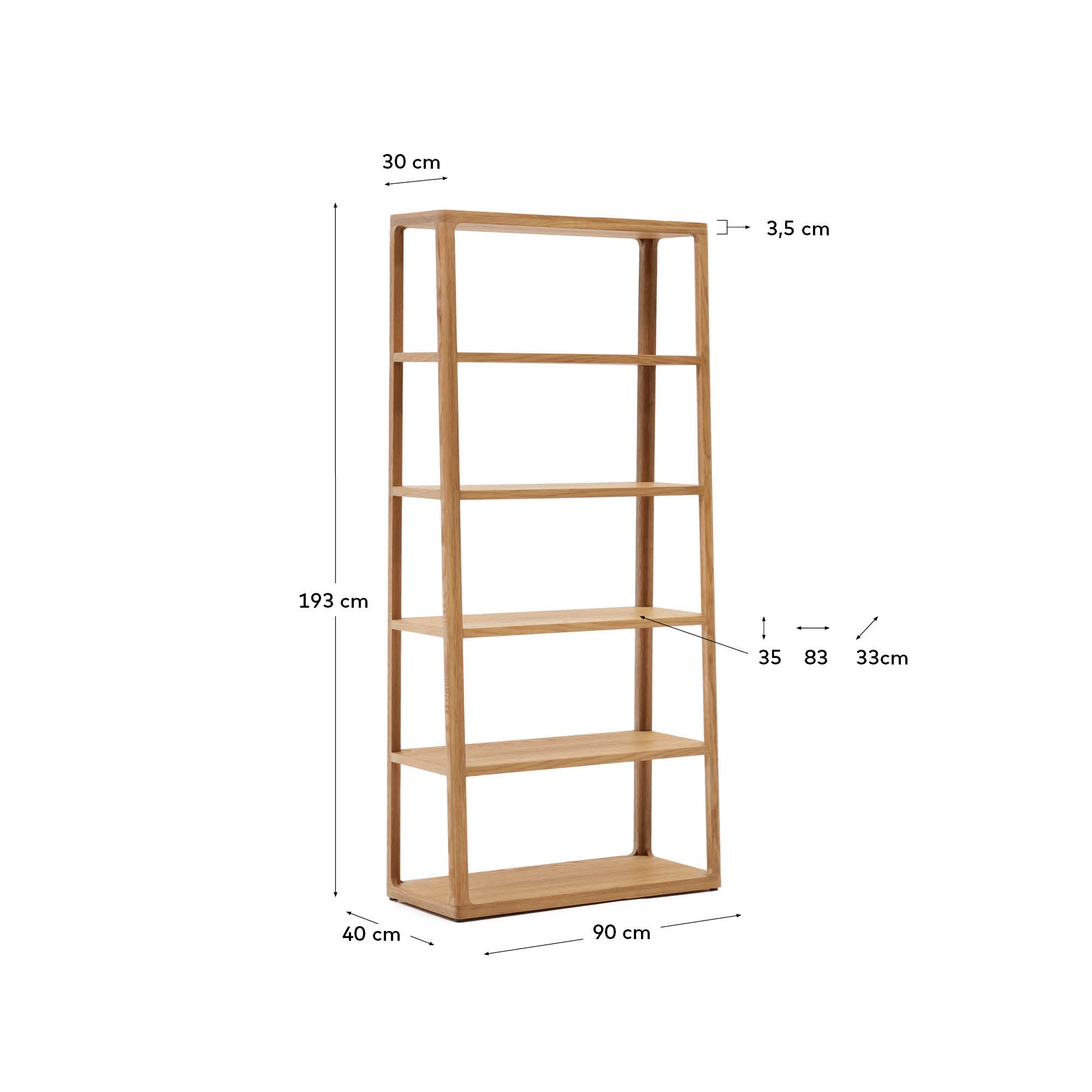 Maymai shelf with solid oak structure 90 x 193 cm - Measurements