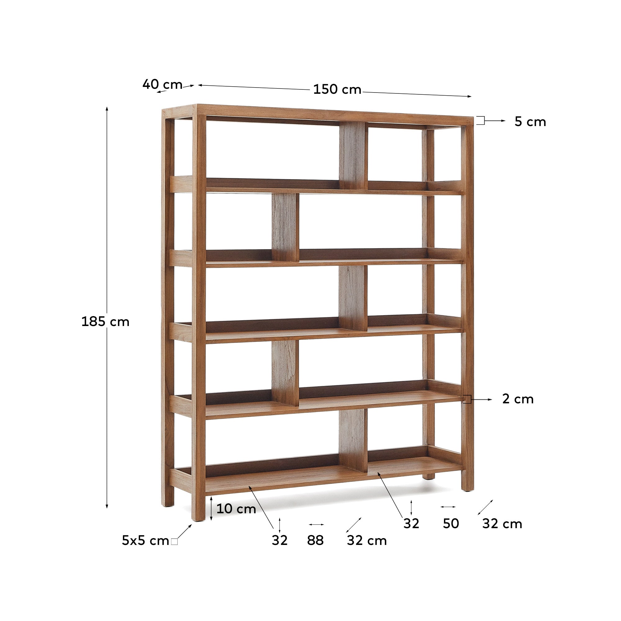 Sashi shelving unit made in solid teak wood 150 x 185 cm - Measurements