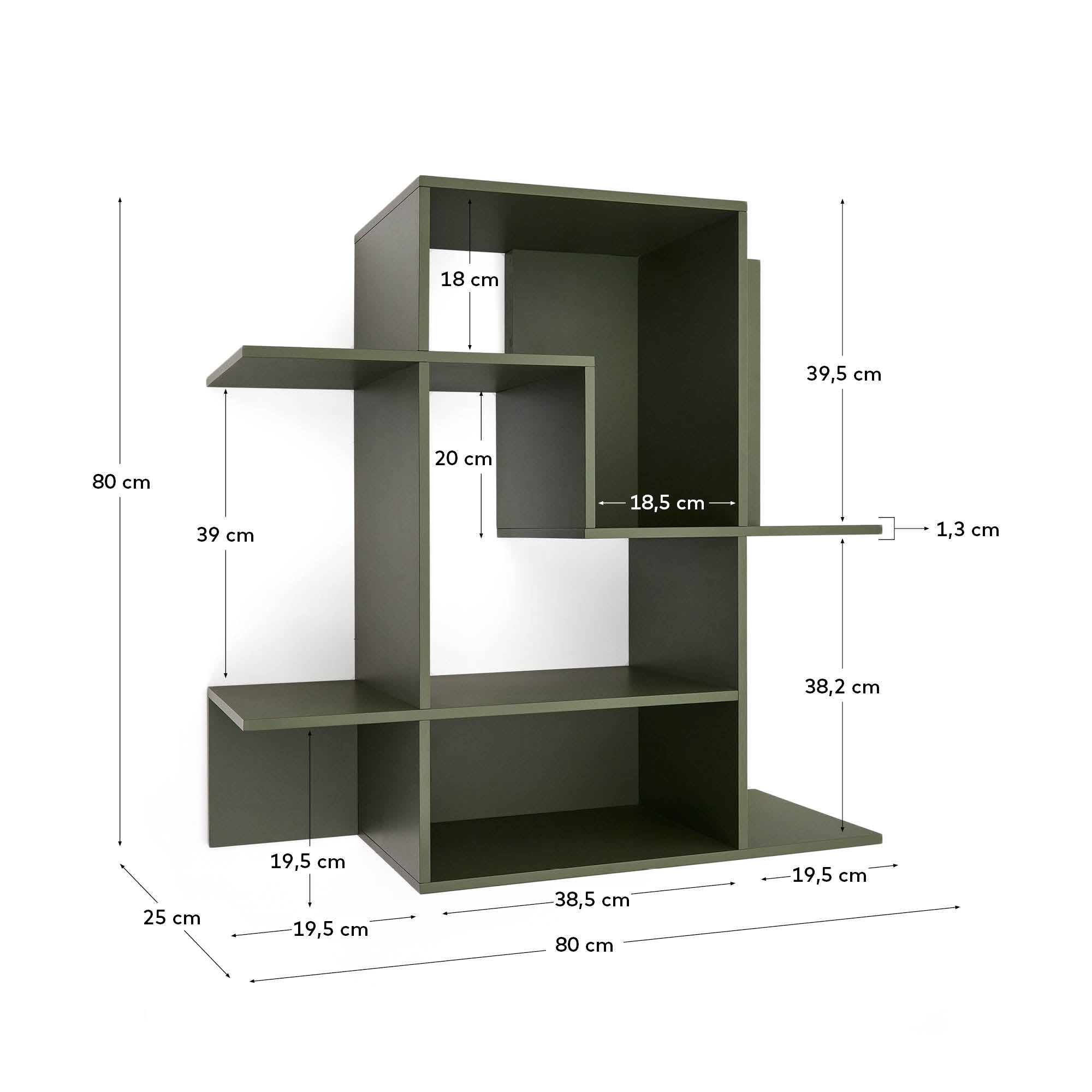 Ina modular shelving unit in green lacquered MDF 80 x 80cm FSC 100% - Measurements