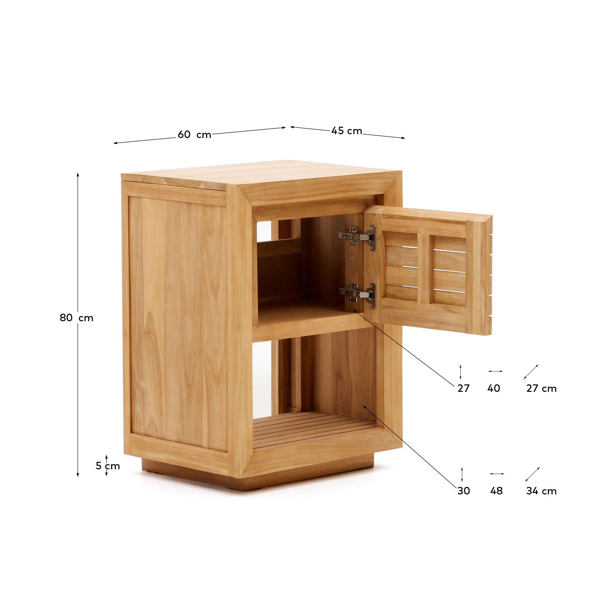 Saula bathroom furniture in solid teak wood with natural finish, 60 x 45 cm - Measurements