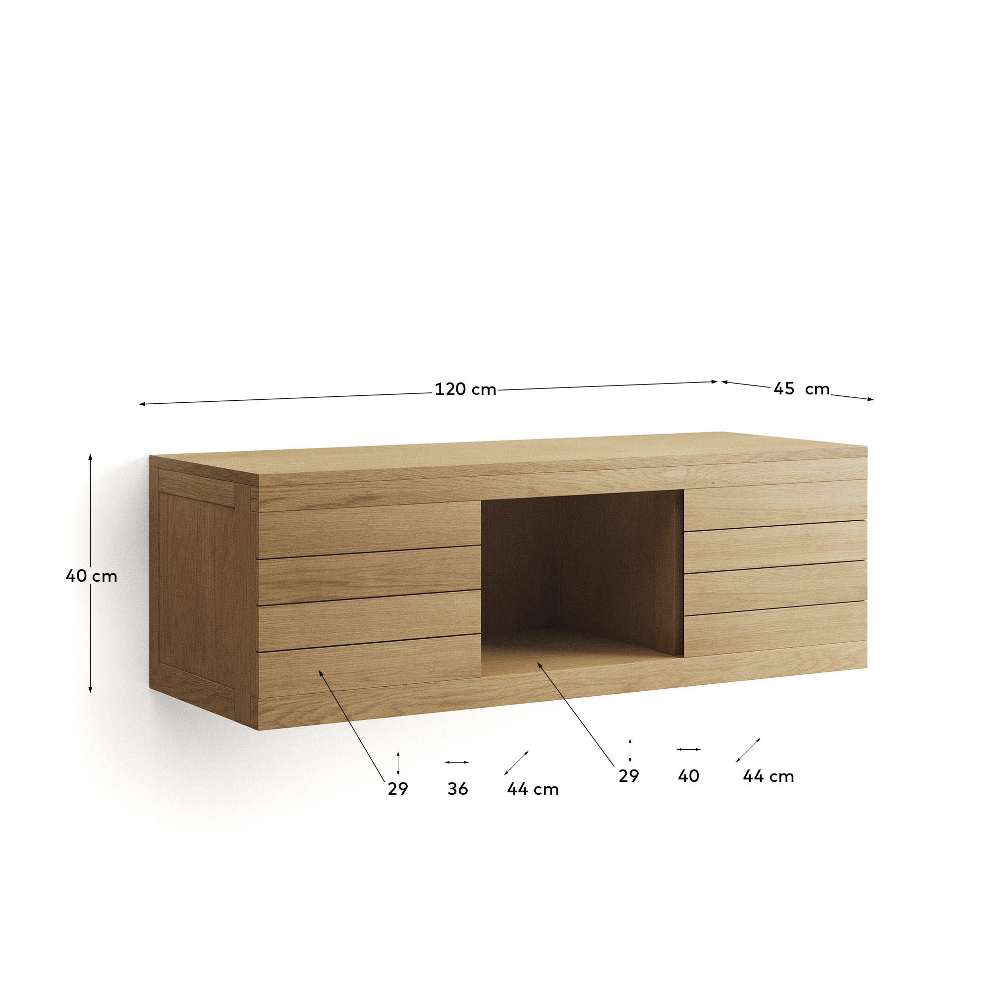 Yenit bathroom furniture in solid teak wood with a natural finish, 120 x 45 cm - Measurements