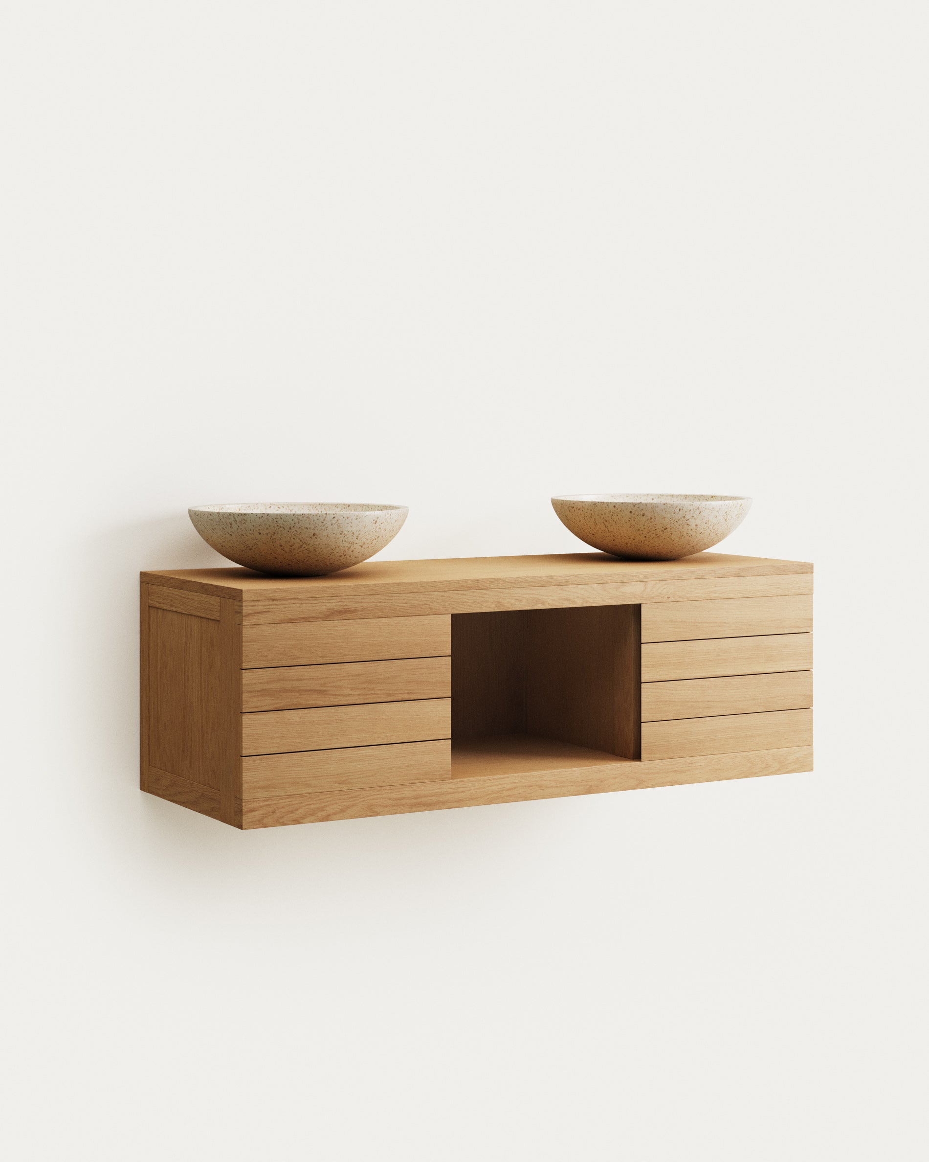 Yenit bathroom furniture in solid teak wood with a natural finish, 120 x 45 cm - Product View