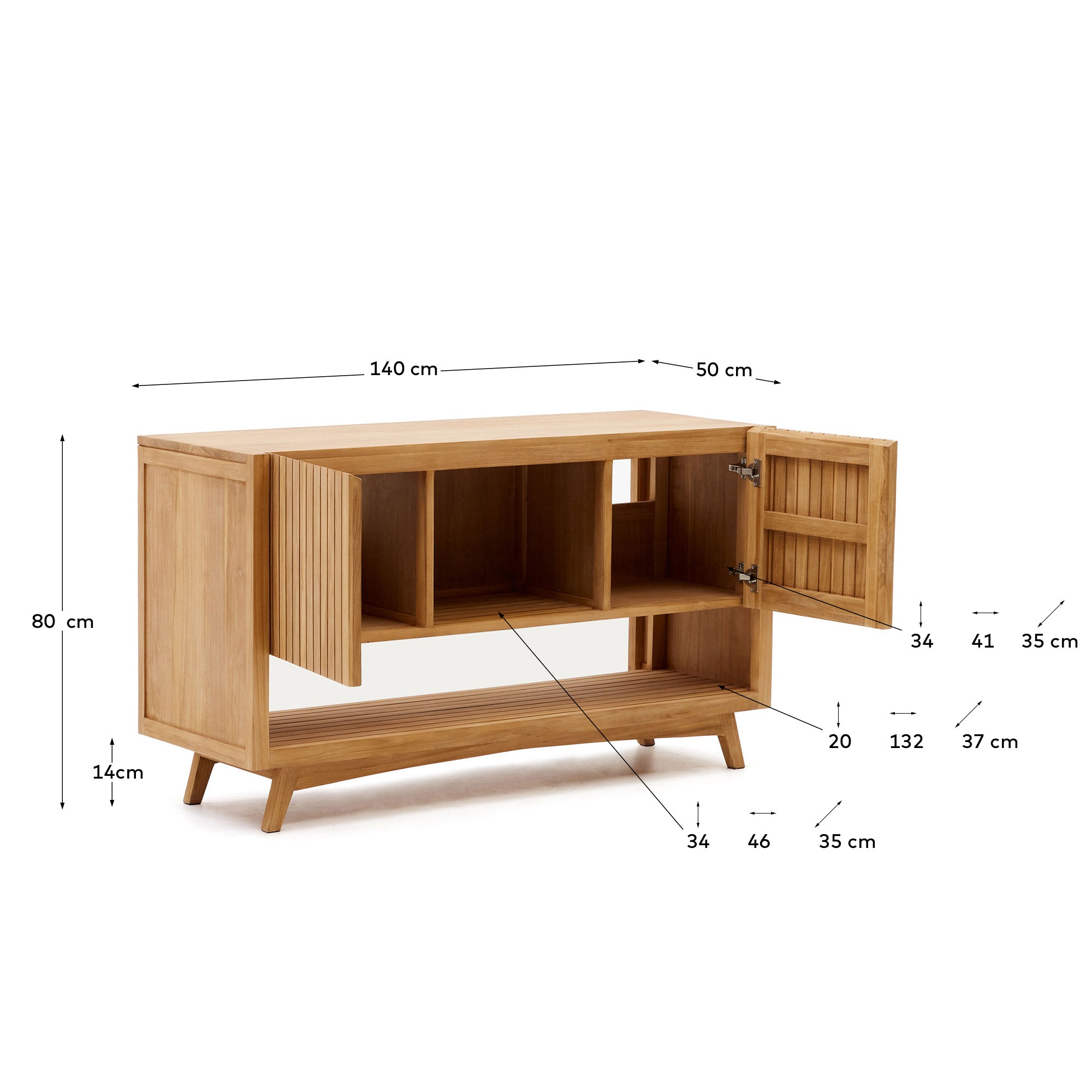 Kuveni bathroom furniture in solid teak wood with a natural finish,  140 x 50 cm - Measurements