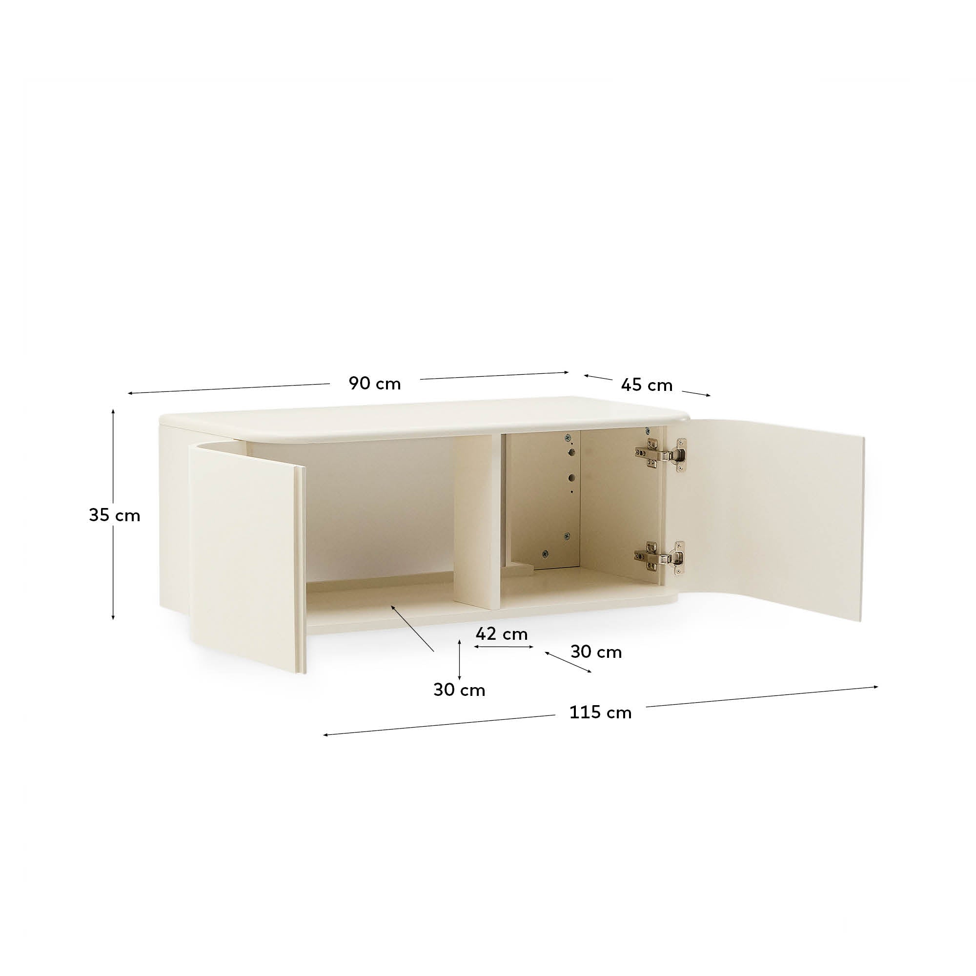 Salaya bathroom furniture in lacquered beige ash laminated plywood 90 x 45 cm - Measurements