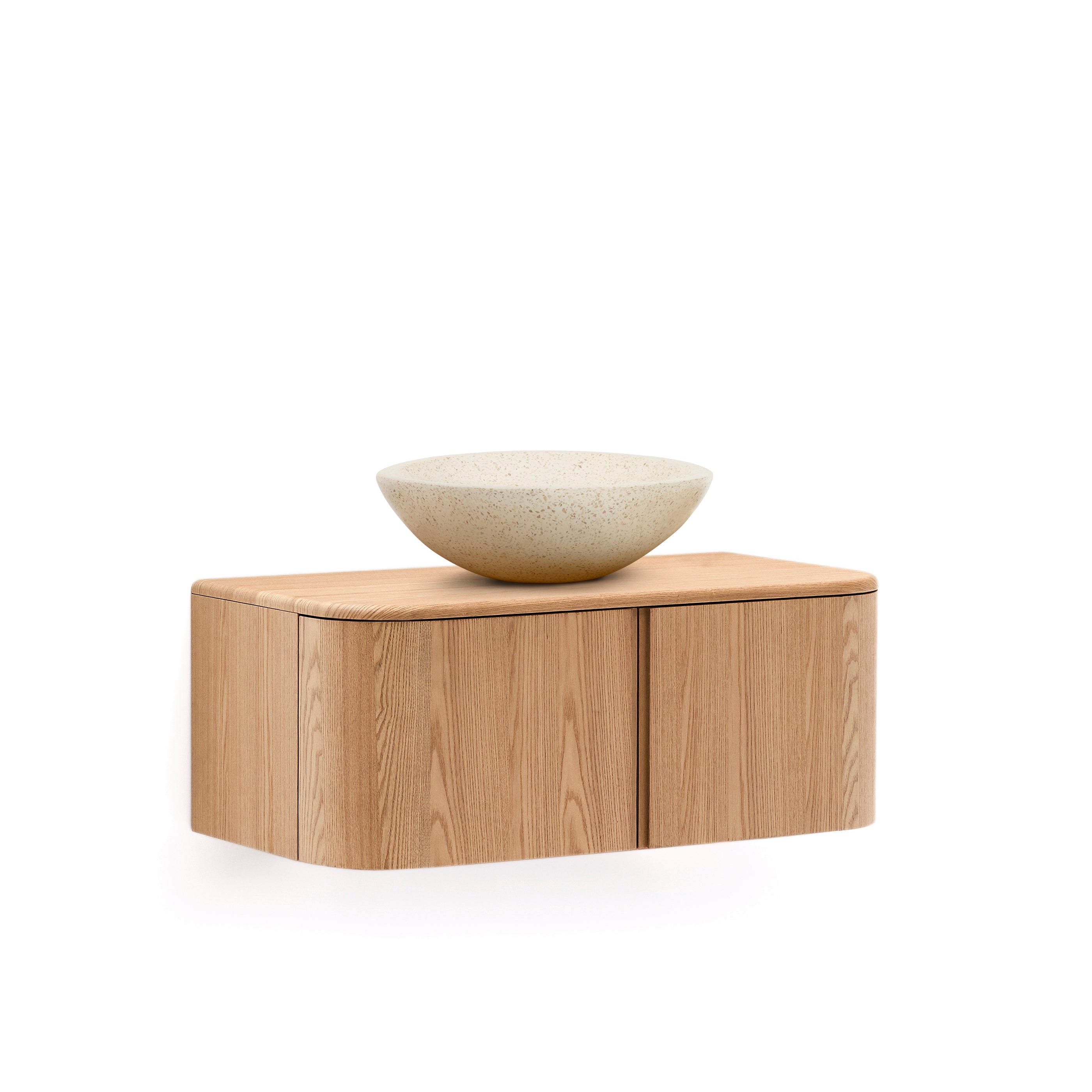 Salaya ash laminated plywood bathroom cupboard in a natural finish, 90 x 45 cm - Product Image