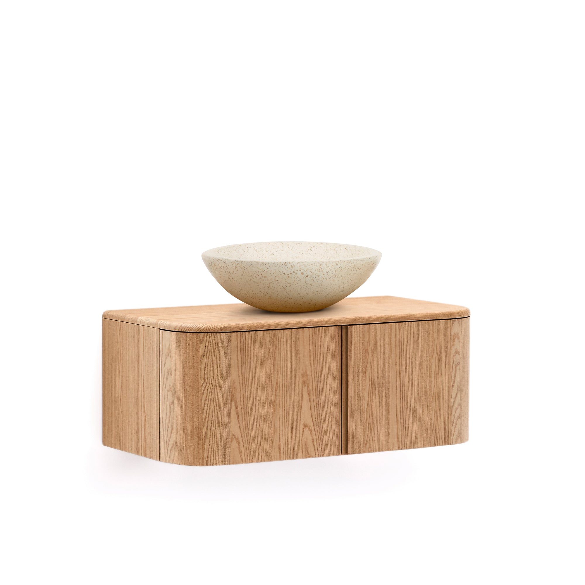 Salaya ash laminated plywood bathroom cupboard in a natural finish, 90 x 45 cm - Product Image