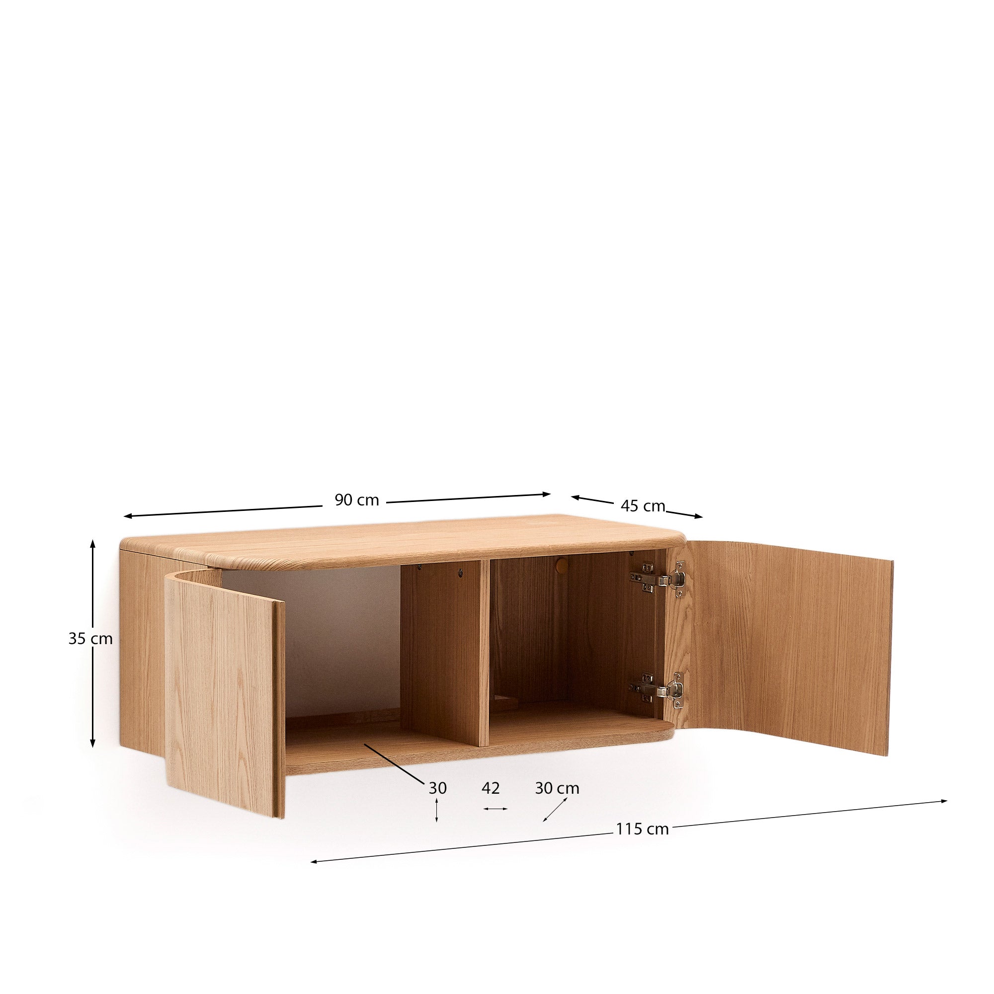 Salaya ash laminated plywood bathroom cupboard in a natural finish, 90 x 45 cm - Measurements