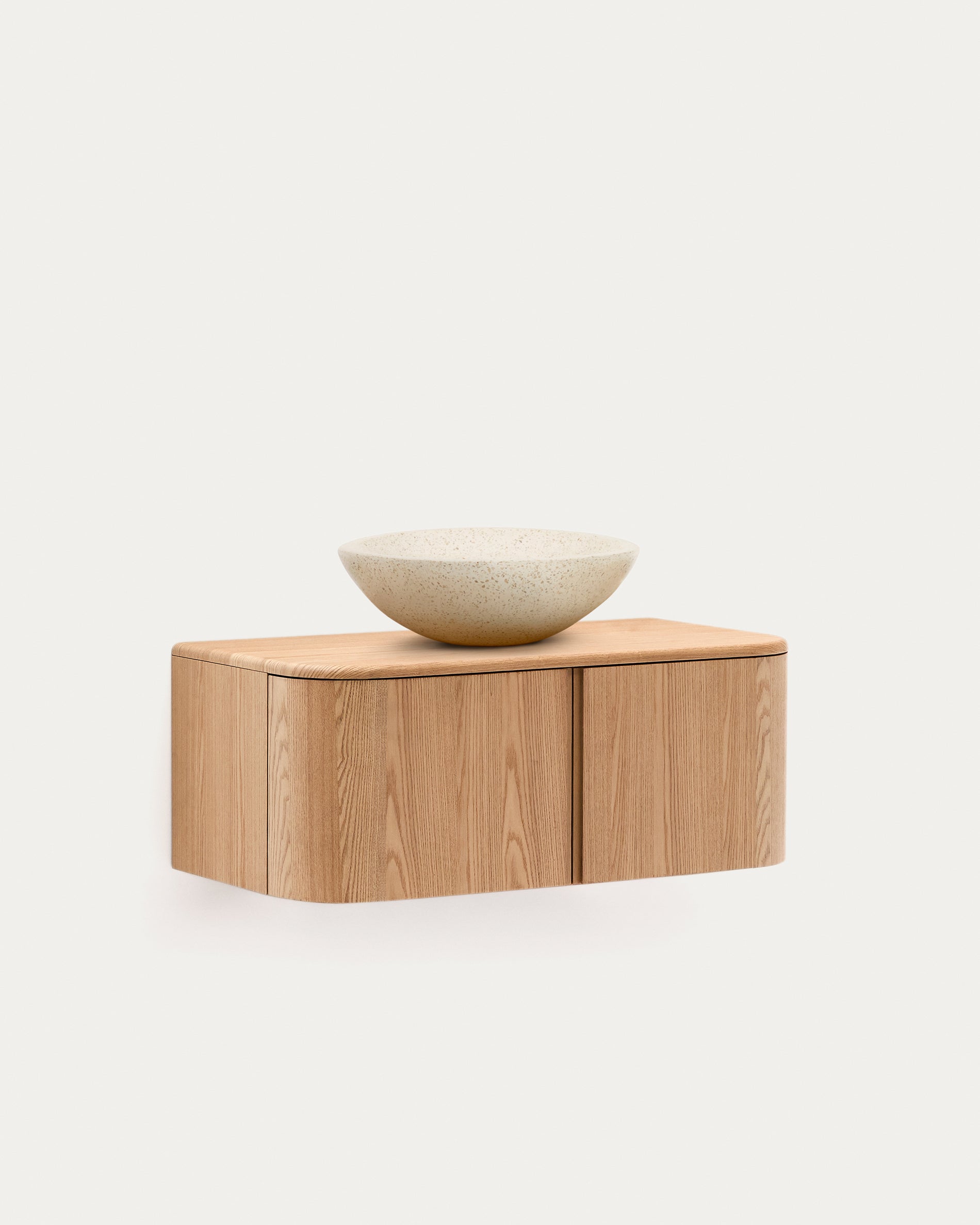 Salaya ash laminated plywood bathroom cupboard in a natural finish, 90 x 45 cm - Product View