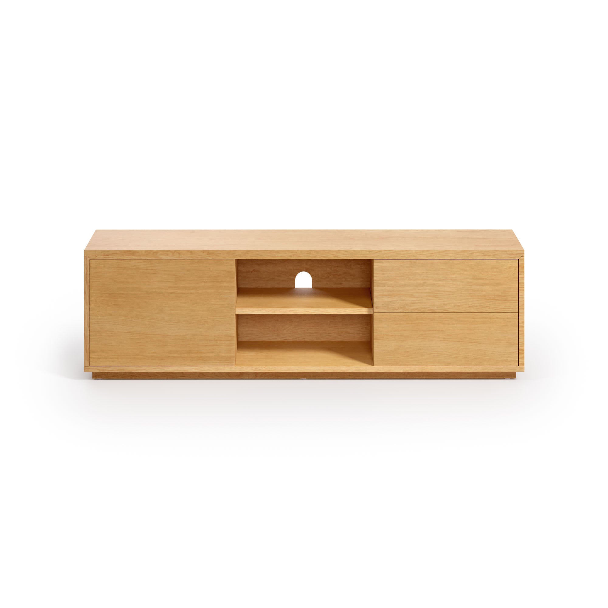 Abilen oak wood veneer single door TV stand with 2 drawers, 150 x 44 cm FSC 100% - Product Image
