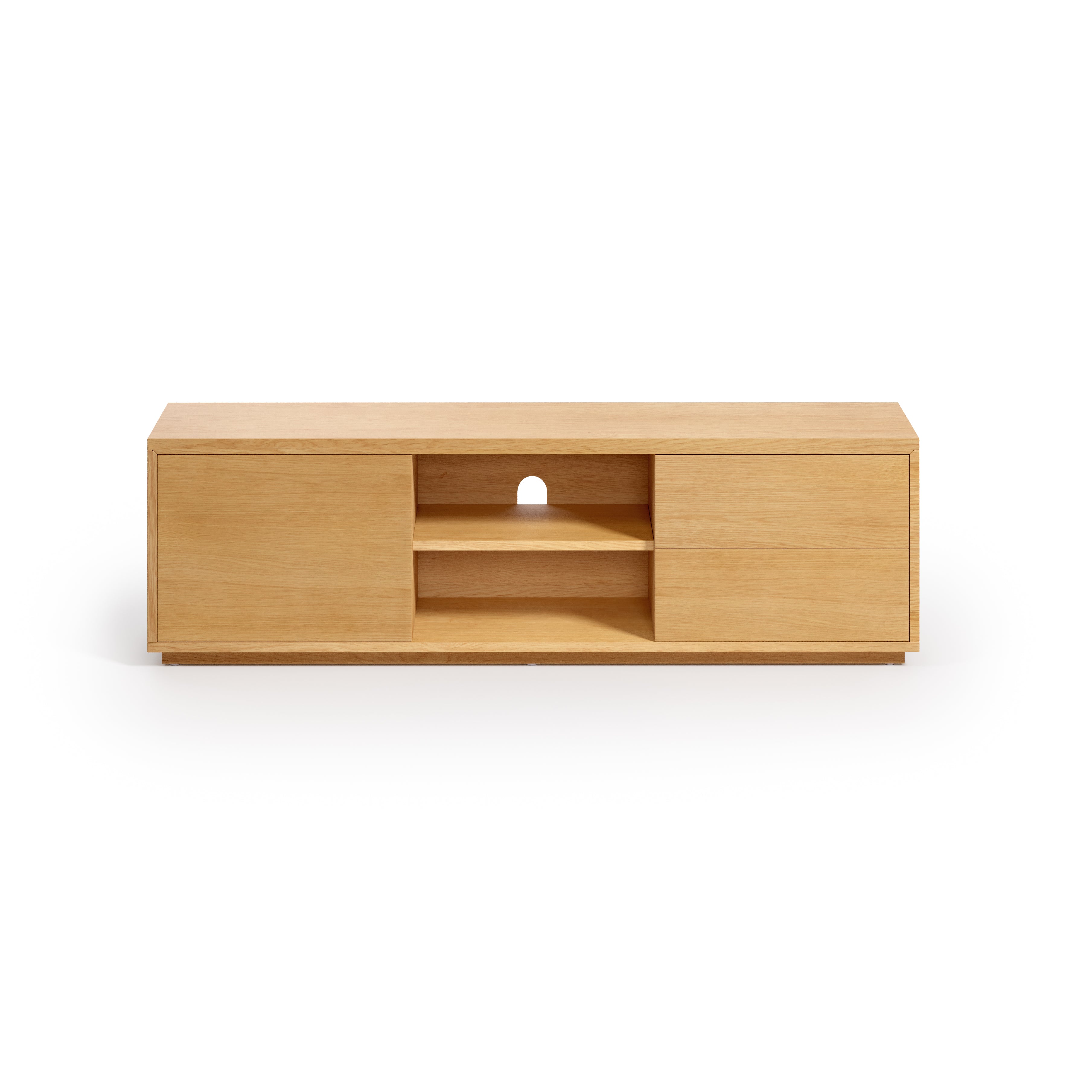 Abilen oak wood veneer single door TV stand with 2 drawers, 150 x 44 cm FSC 100% - Product Image
