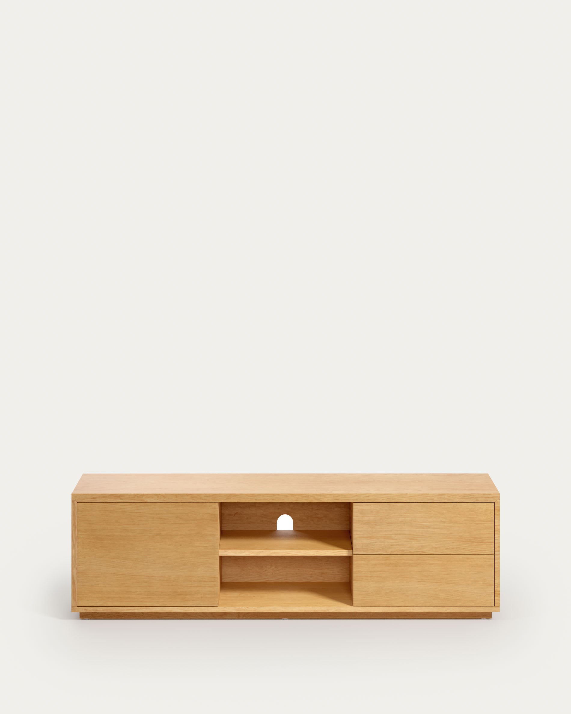 Abilen oak wood veneer single door TV stand with 2 drawers, 150 x 44 cm FSC 100% - Product View