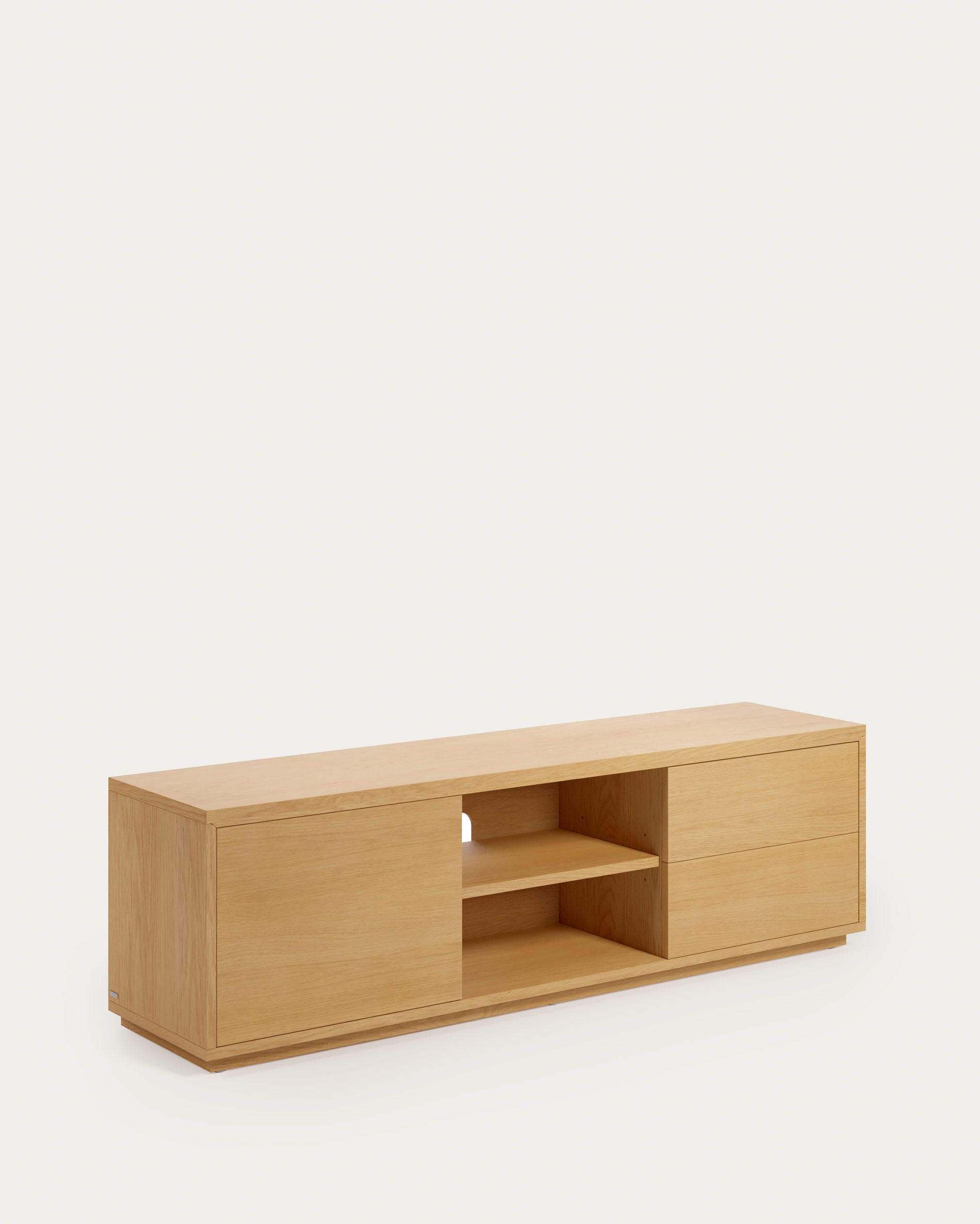 Abilen oak wood veneer single door TV stand with 2 drawers, 150 x 44 cm FSC 100% - Product View