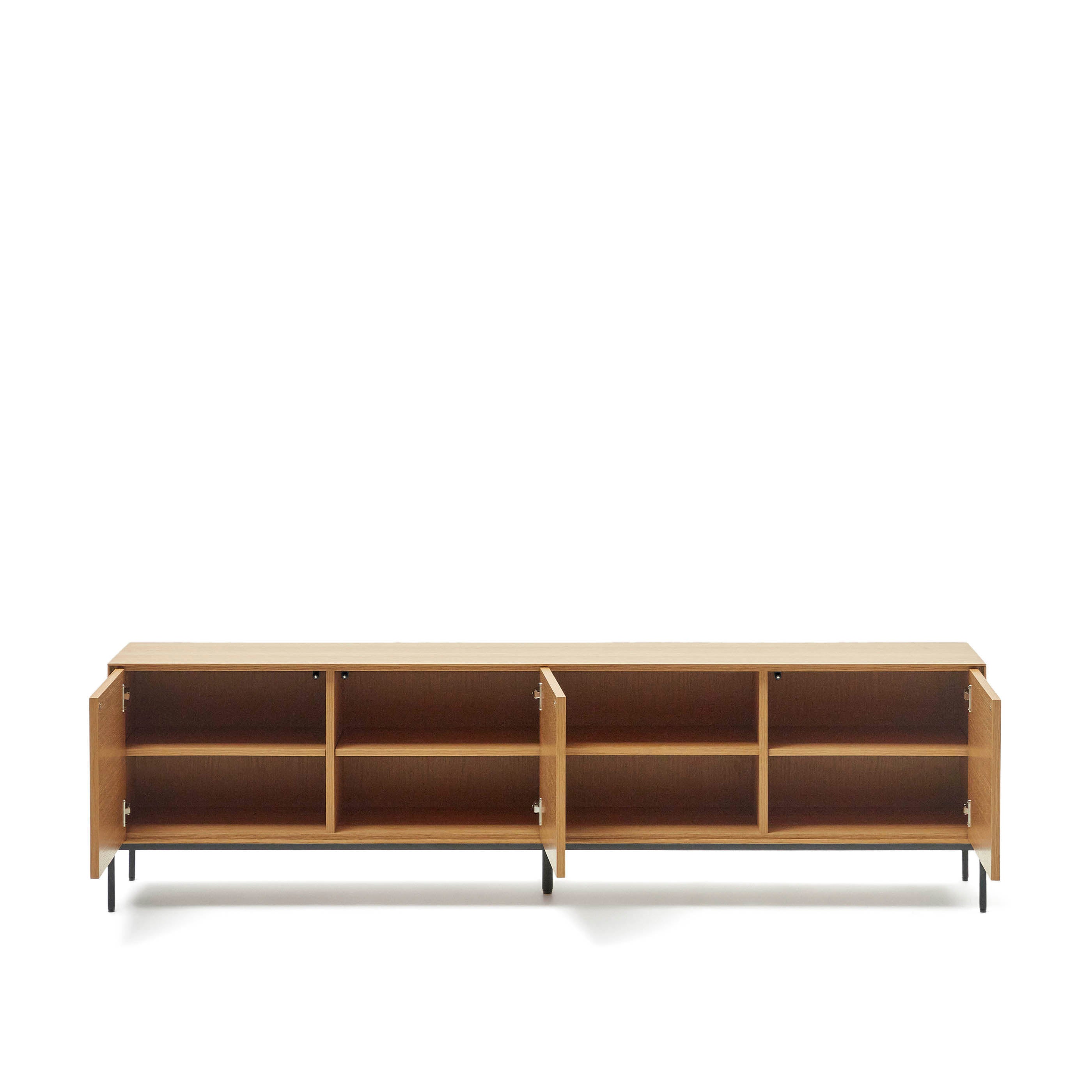 Vedrana 3-door TV stand in oak veneer with black steel legs, 195 x 55 cm - Product Image