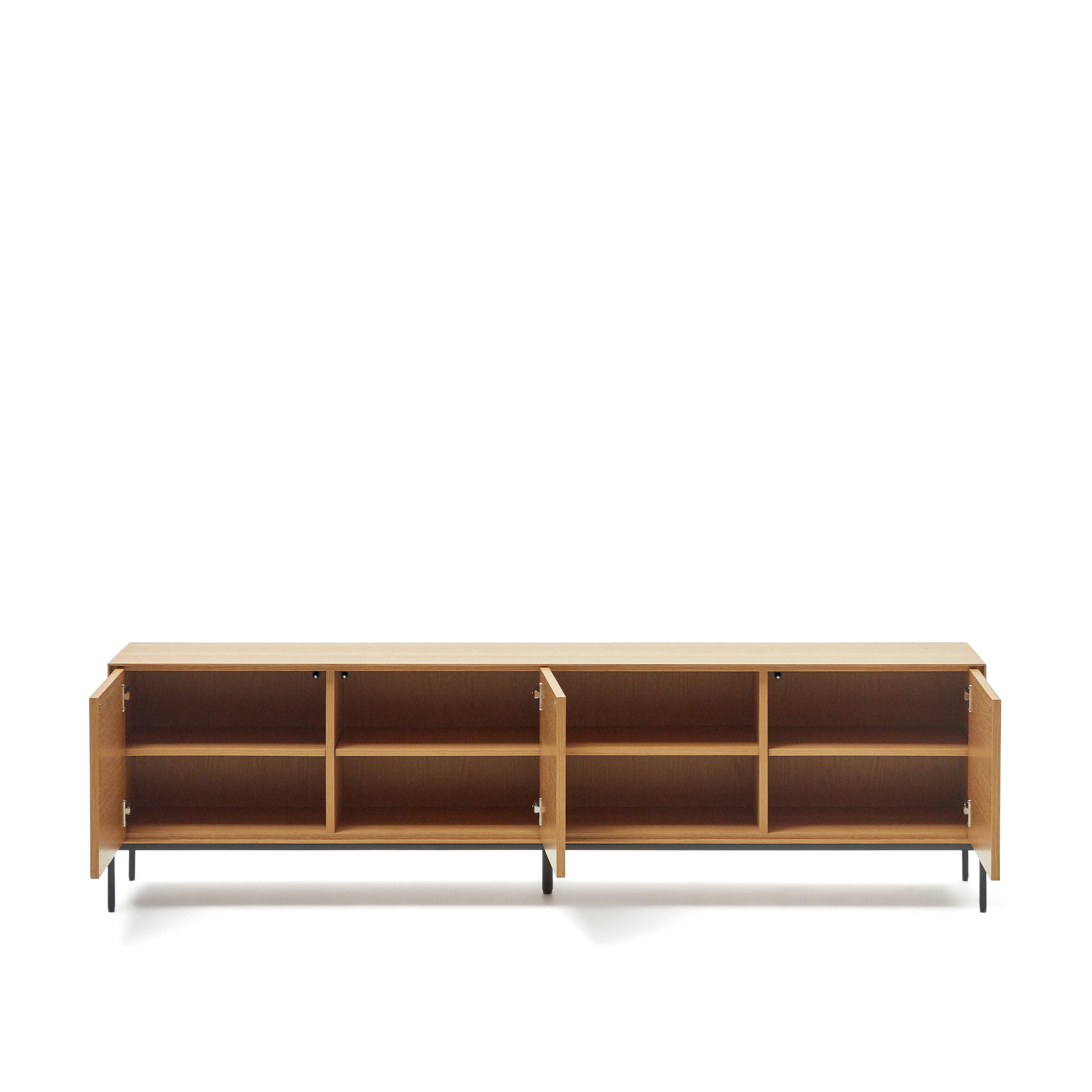 Vedrana 3-door TV stand in oak veneer with black steel legs, 195 x 55 cm - Product Image