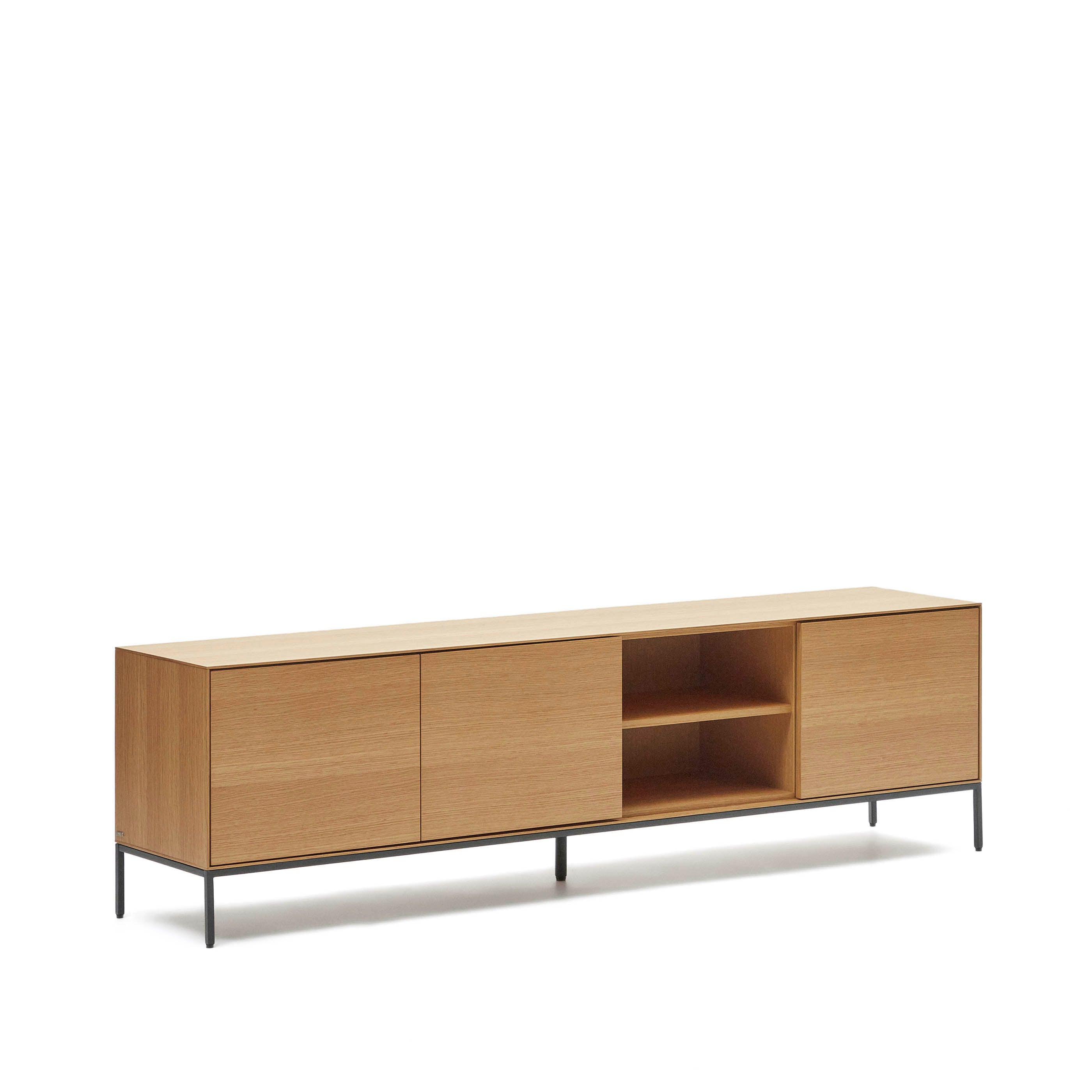 Vedrana 3-door TV stand in oak veneer with black steel legs, 195 x 55 cm - Product Image