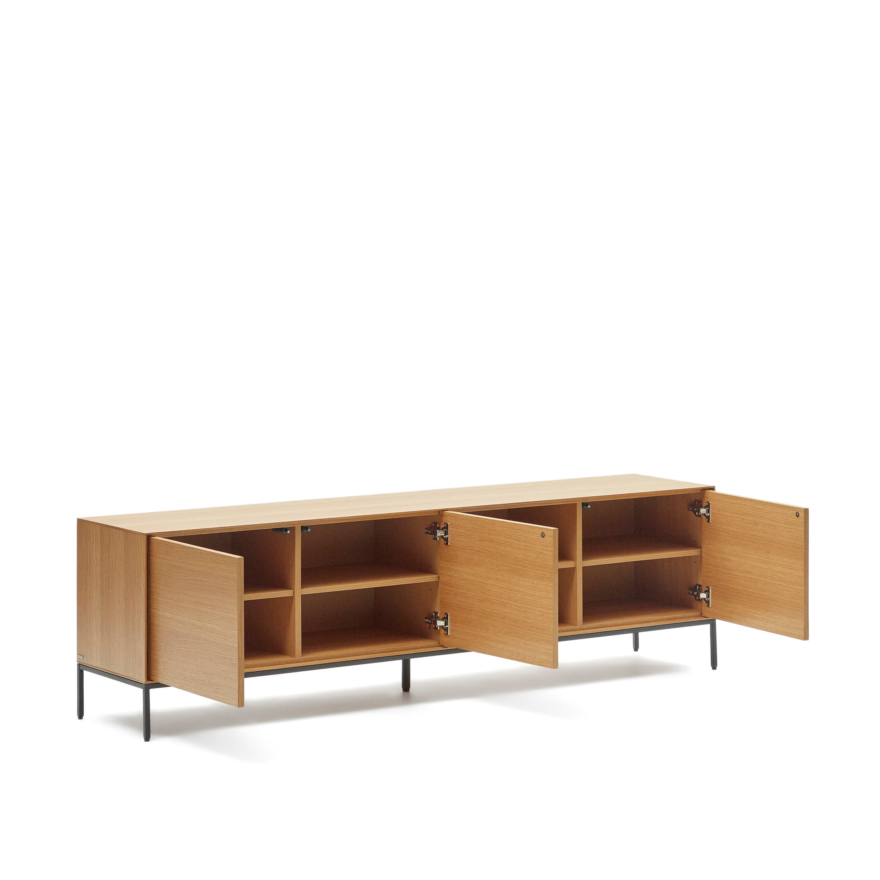 Vedrana 3-door TV stand in oak veneer with black steel legs, 195 x 55 cm - Product Image
