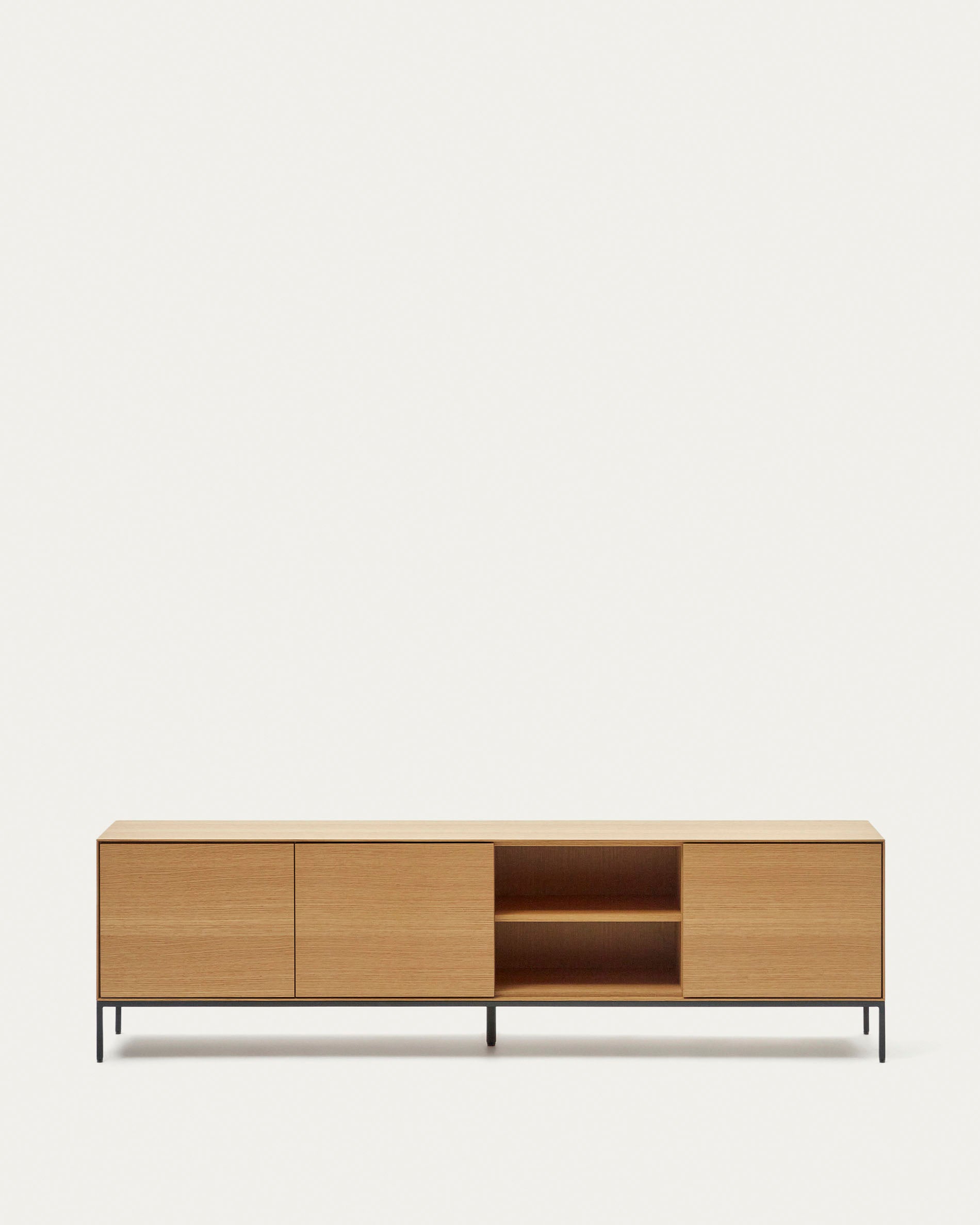 Vedrana 3-door TV stand in oak veneer with black steel legs, 195 x 55 cm - Product View