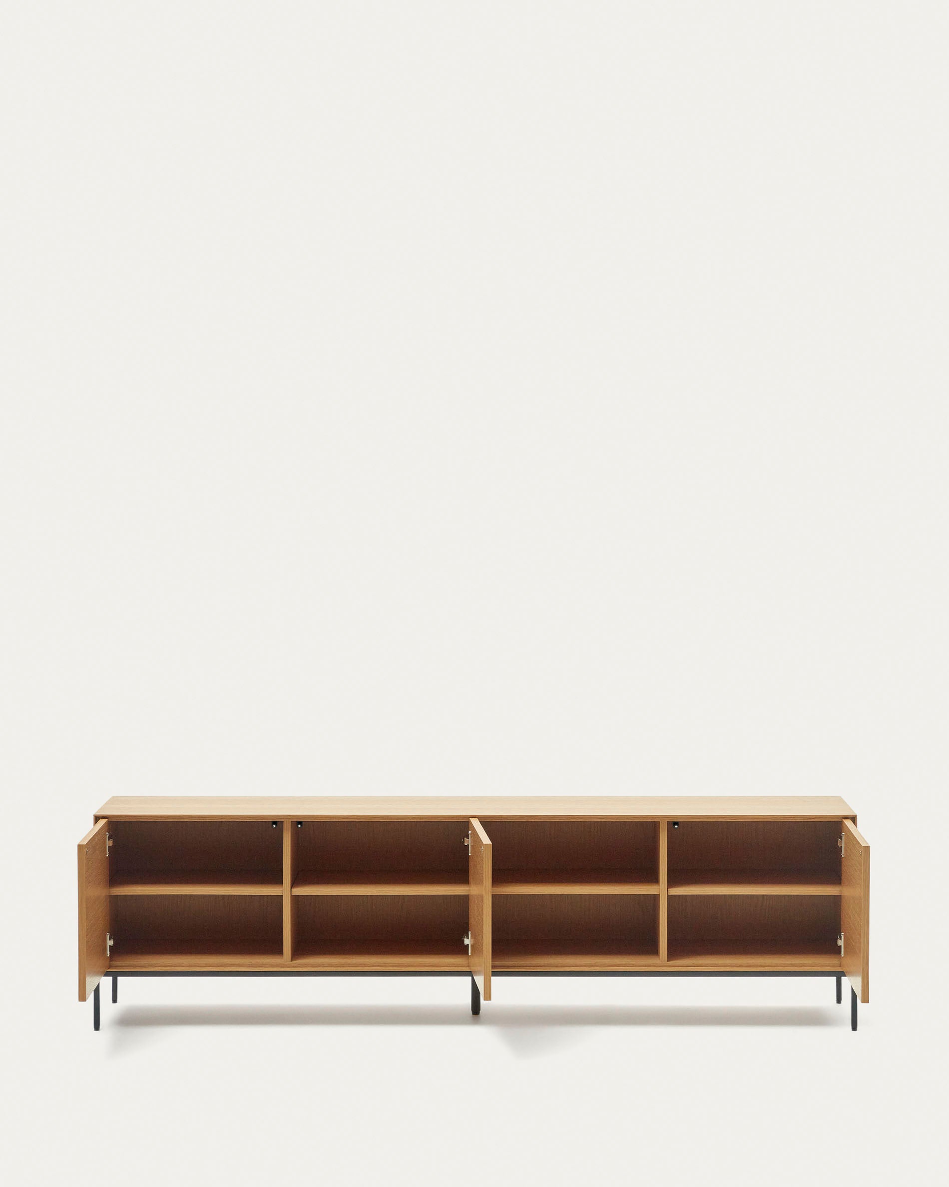 Vedrana 3-door TV stand in oak veneer with black steel legs, 195 x 55 cm - Product View