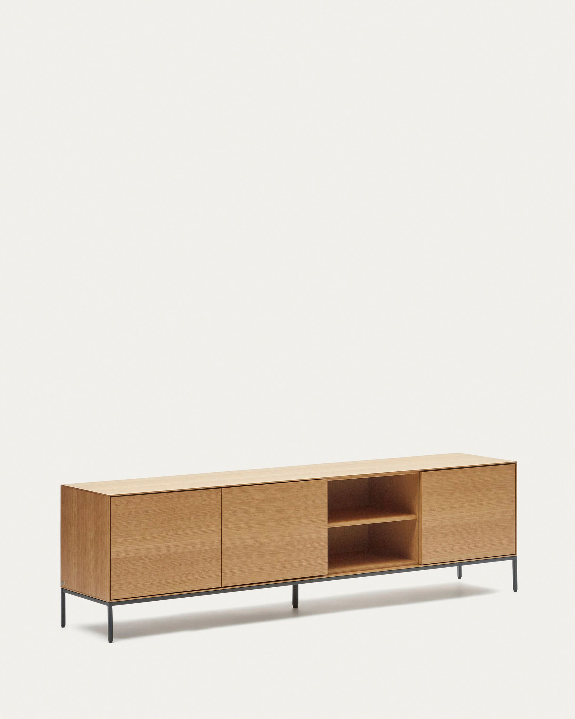 Vedrana 3-door TV stand in oak veneer with black steel legs, 195 x 55 cm - Product View
