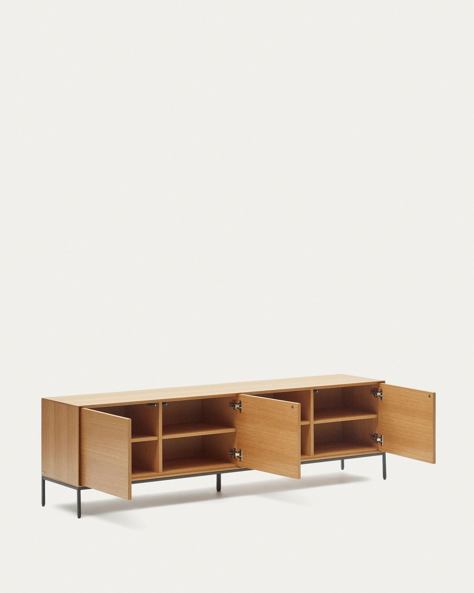 Vedrana 3-door TV stand in oak veneer with black steel legs, 195 x 55 cm - Product View