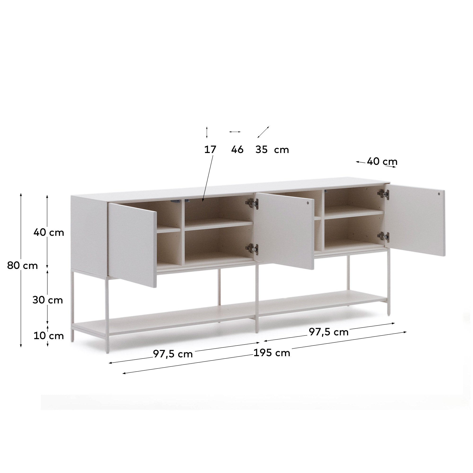 Vedrana 3-door sideboard white lacquered MDF 195 x 80 cm - Measurements