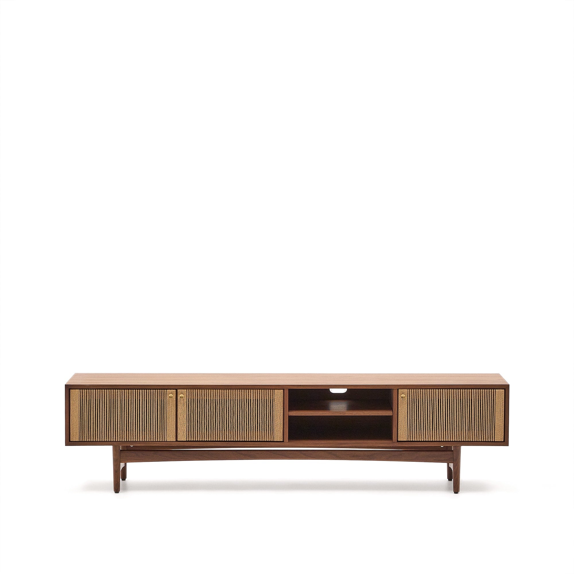 Elan TV cabinet 3 doors veneer and solid walnut wood and cord 200 x 50 cm FSC Mix Credit