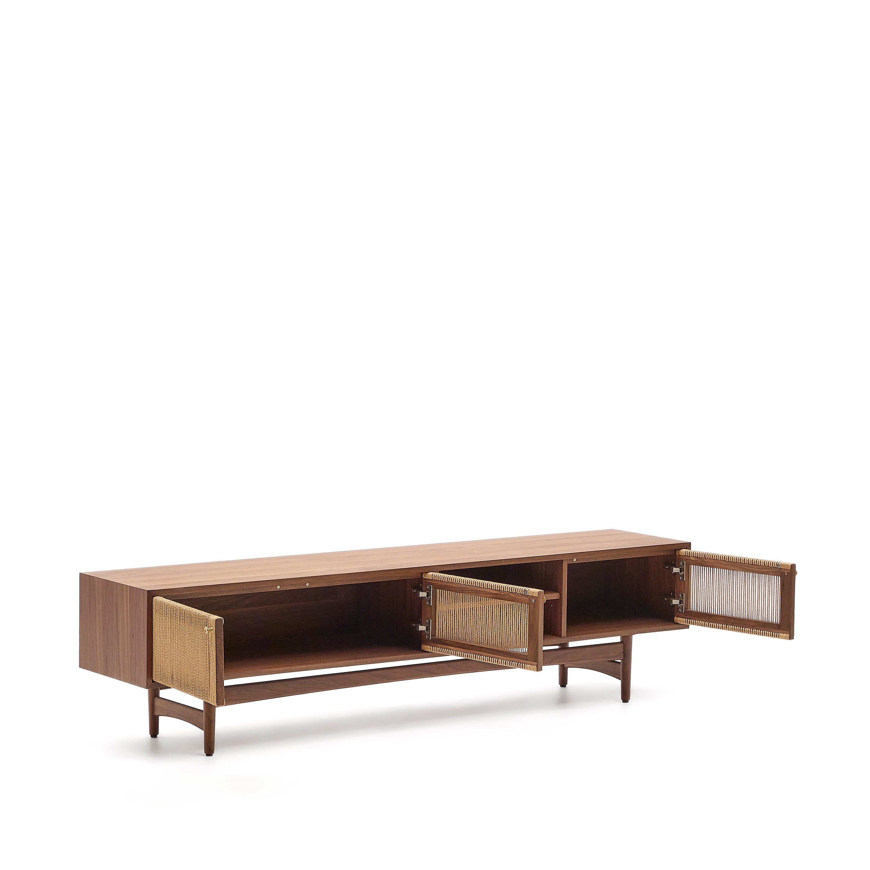 Elan TV cabinet 3 doors veneer and solid walnut and cord 200 x 50 cm FSC Mix Credit - Product Image