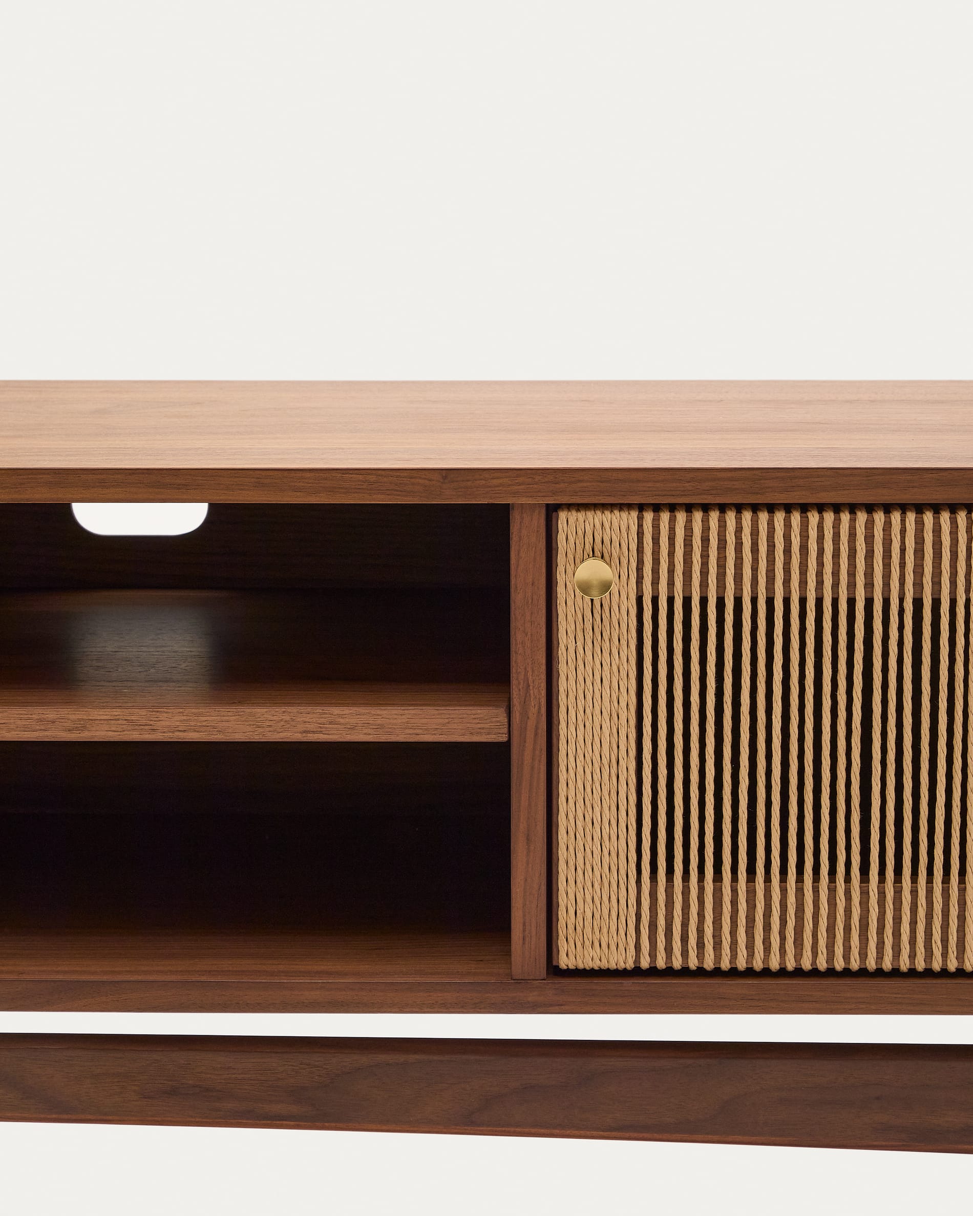 Elan TV cabinet 3 doors veneer and solid walnut wood and cord 200 x 50 cm FSC Mix Credit