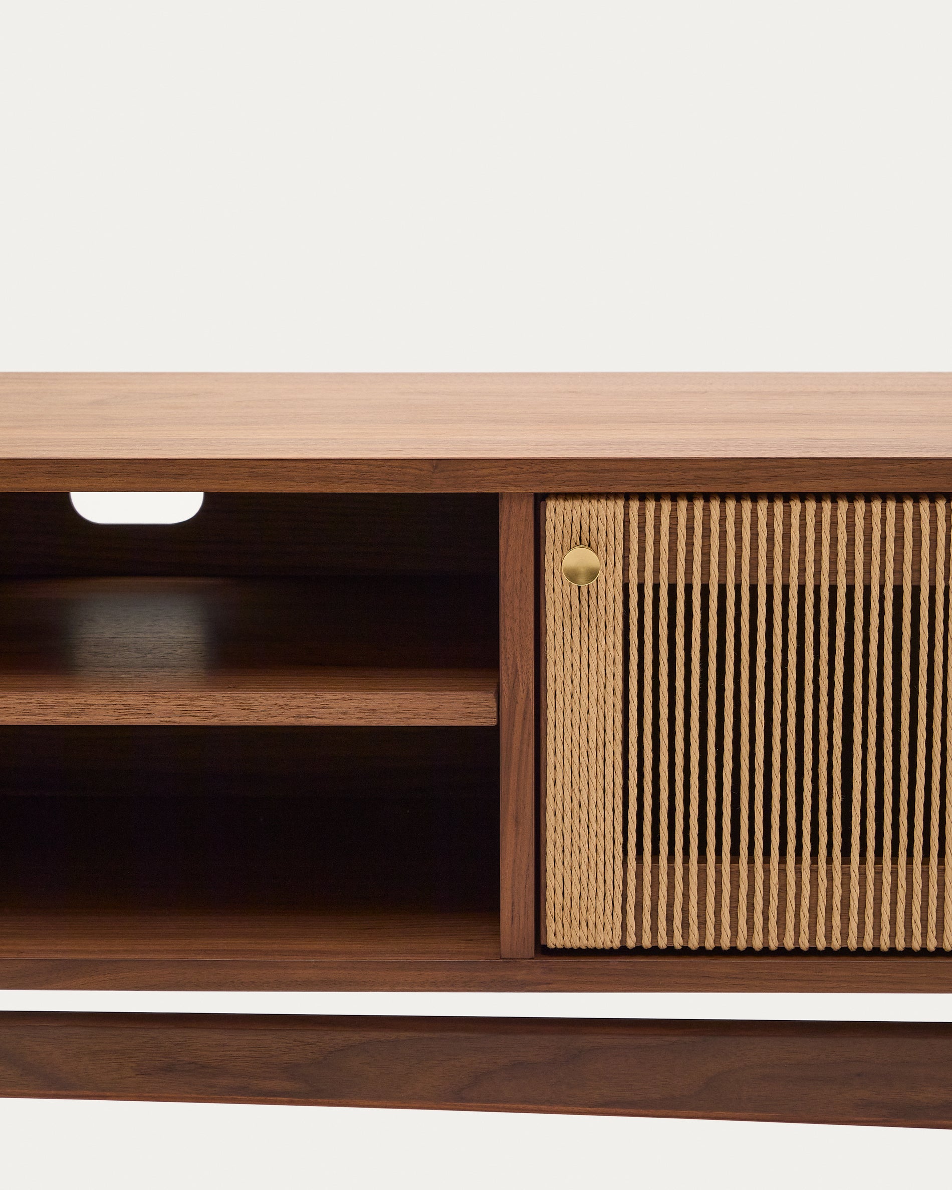 Elan TV cabinet 3 doors veneer and solid walnut and cord 200 x 50 cm FSC Mix Credit - Detail