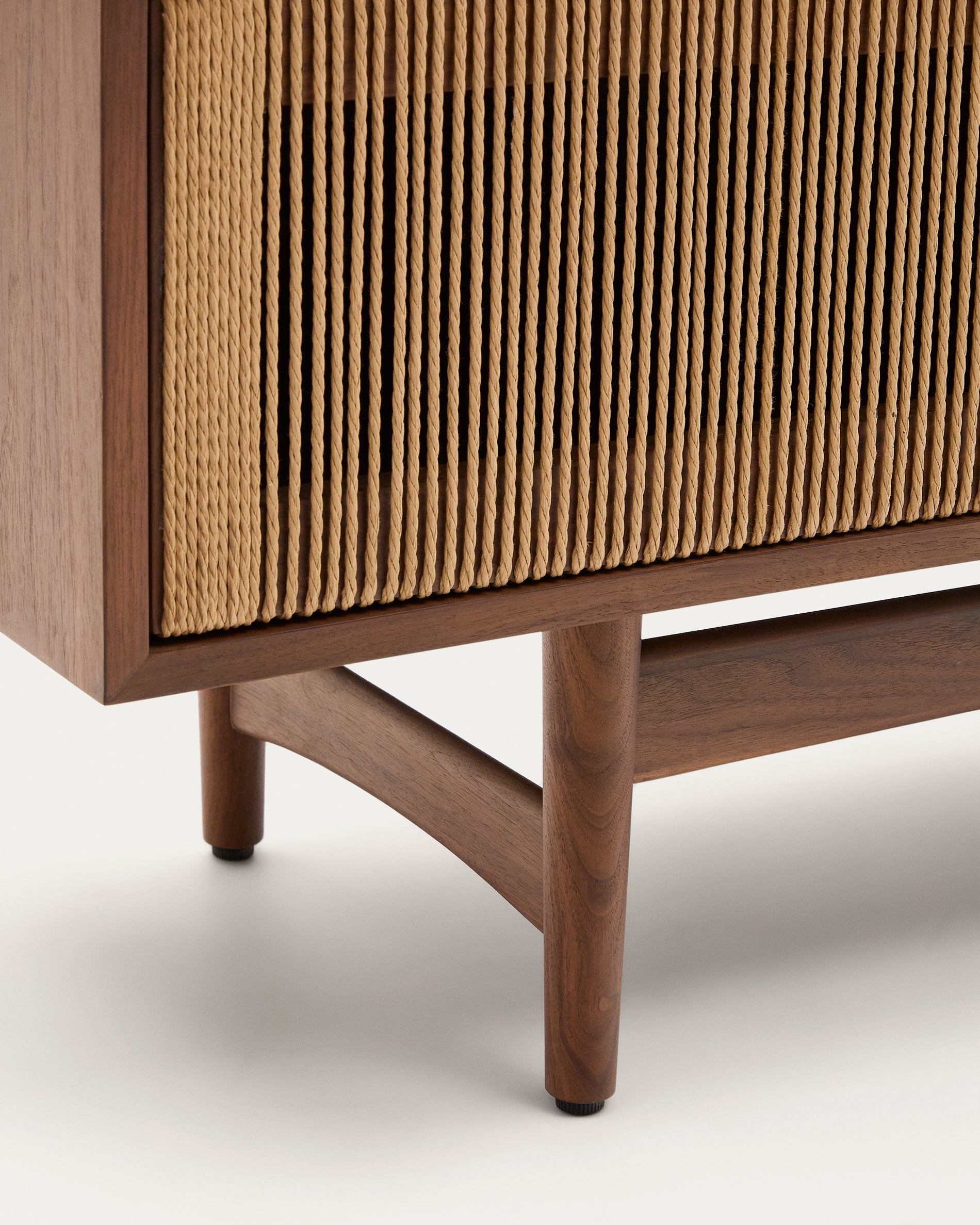 Elan TV cabinet 3 doors veneer and solid walnut and cord 200 x 50 cm FSC Mix Credit - Detail