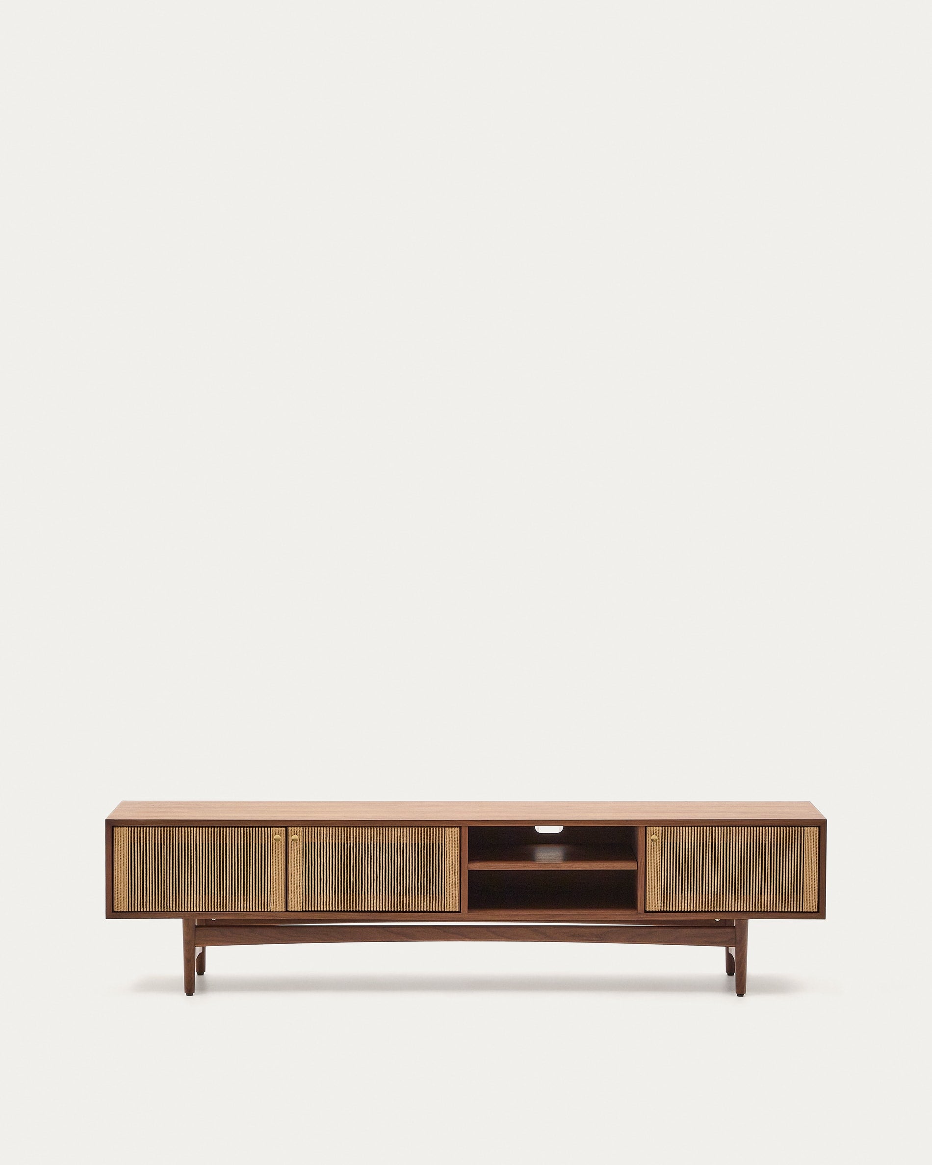 Elan TV cabinet 3 doors veneer and solid walnut wood and cord 200 x 50 cm FSC Mix Credit