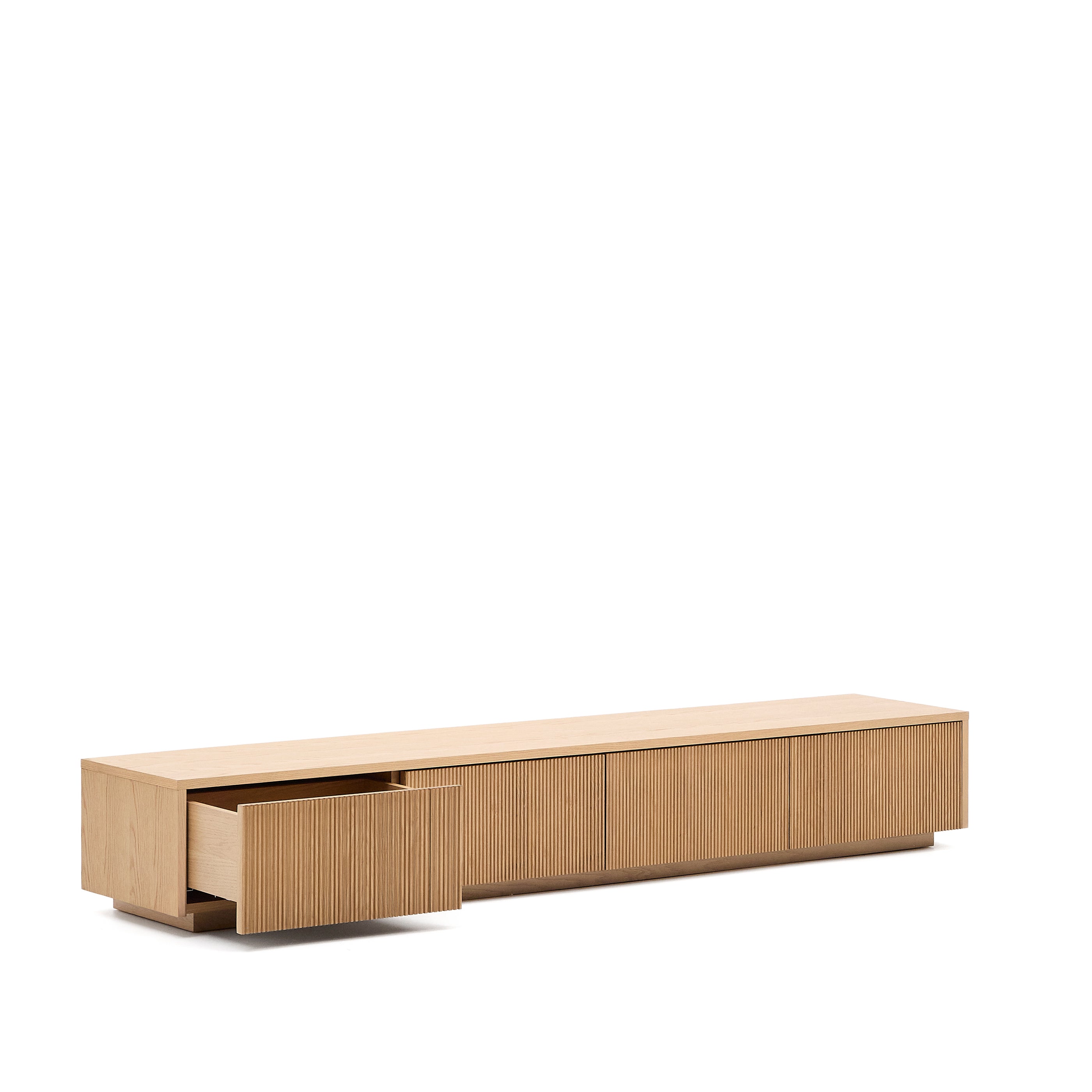 Helvine TV stand with 4 drawers in oak veneer, 200 x 30 cm FSC 100% - Product Image