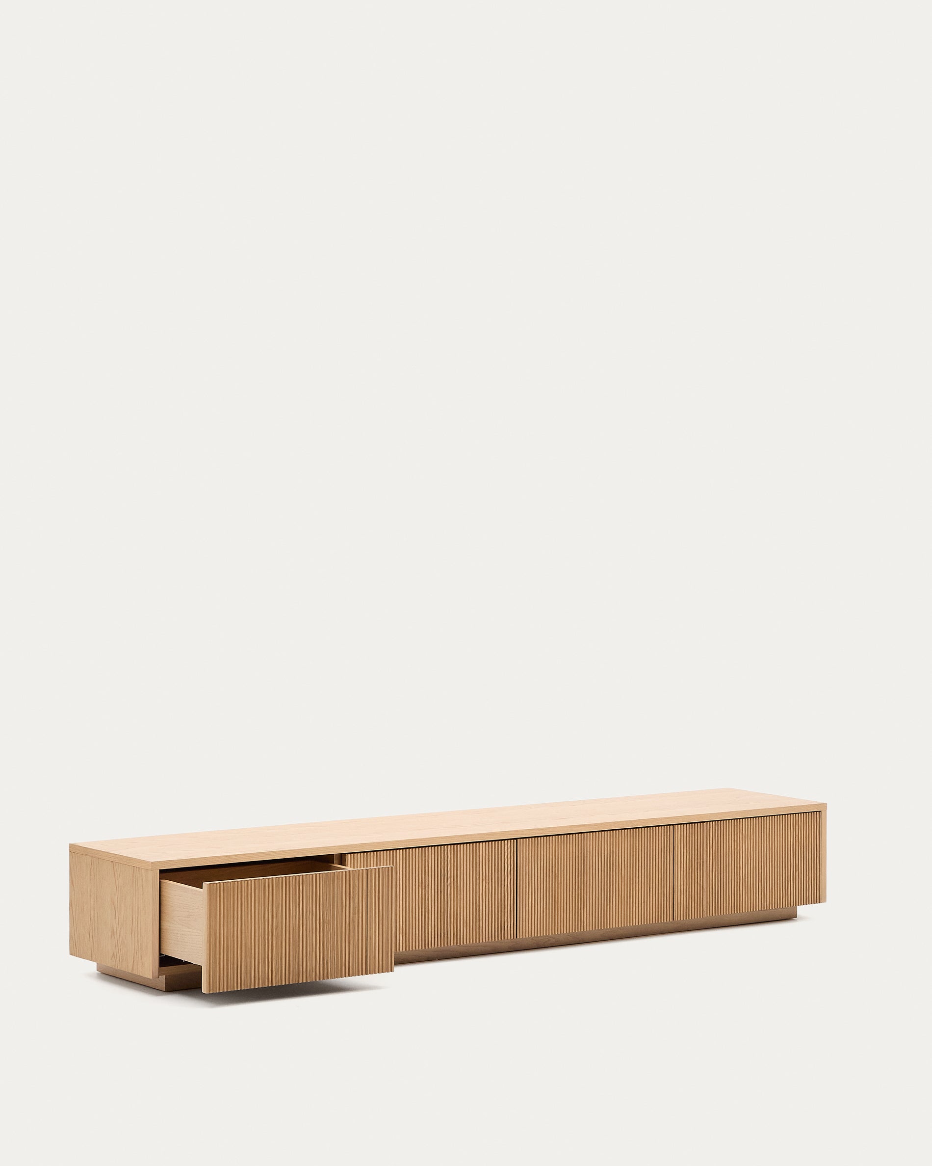 Helvine TV stand with 4 drawers in oak veneer, 200 x 30 cm FSC 100% - Product View
