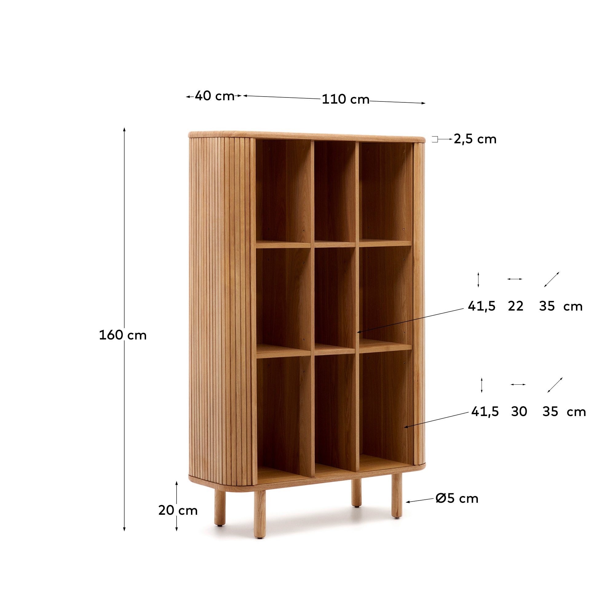 Mailen 2 door highboard in ash veneer with a natural finish 110 x 160 cm - Measurements