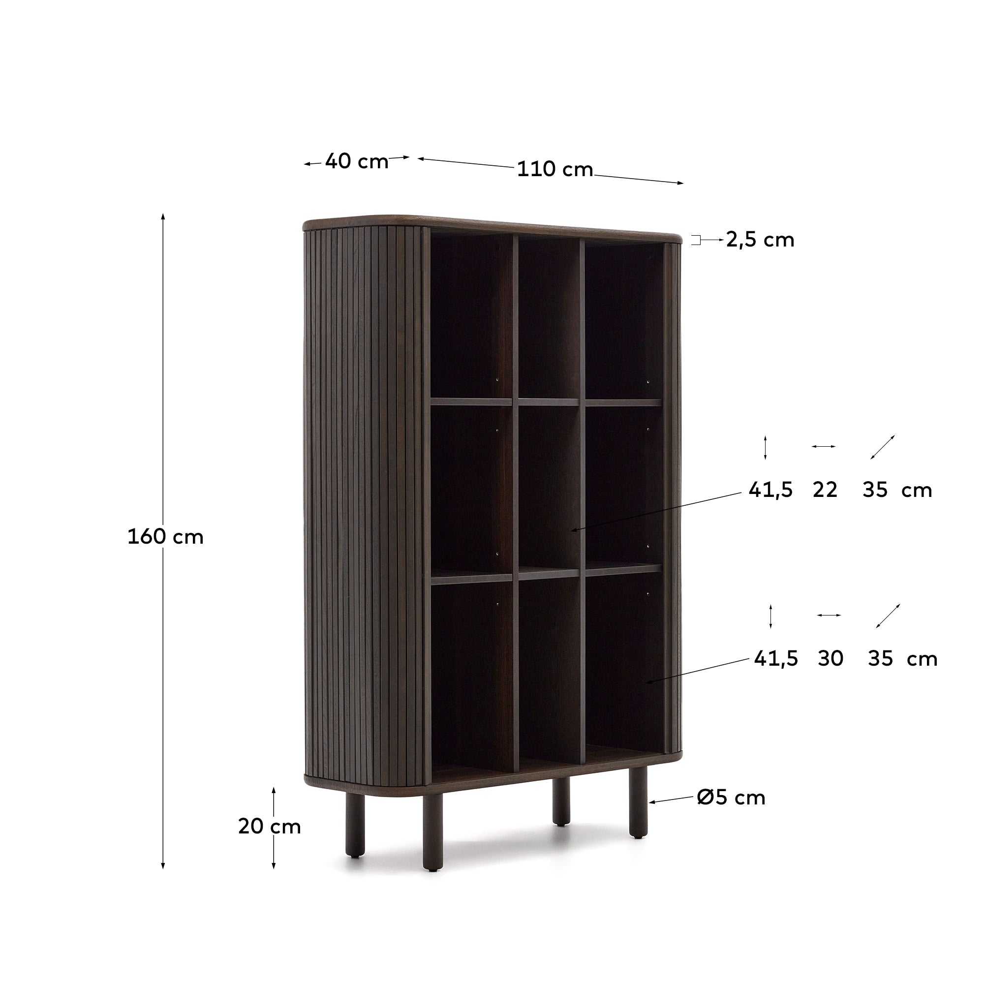 Mailen 2 door highboard in ash veneer with a dark finish 110 x 160 cm - Measurements