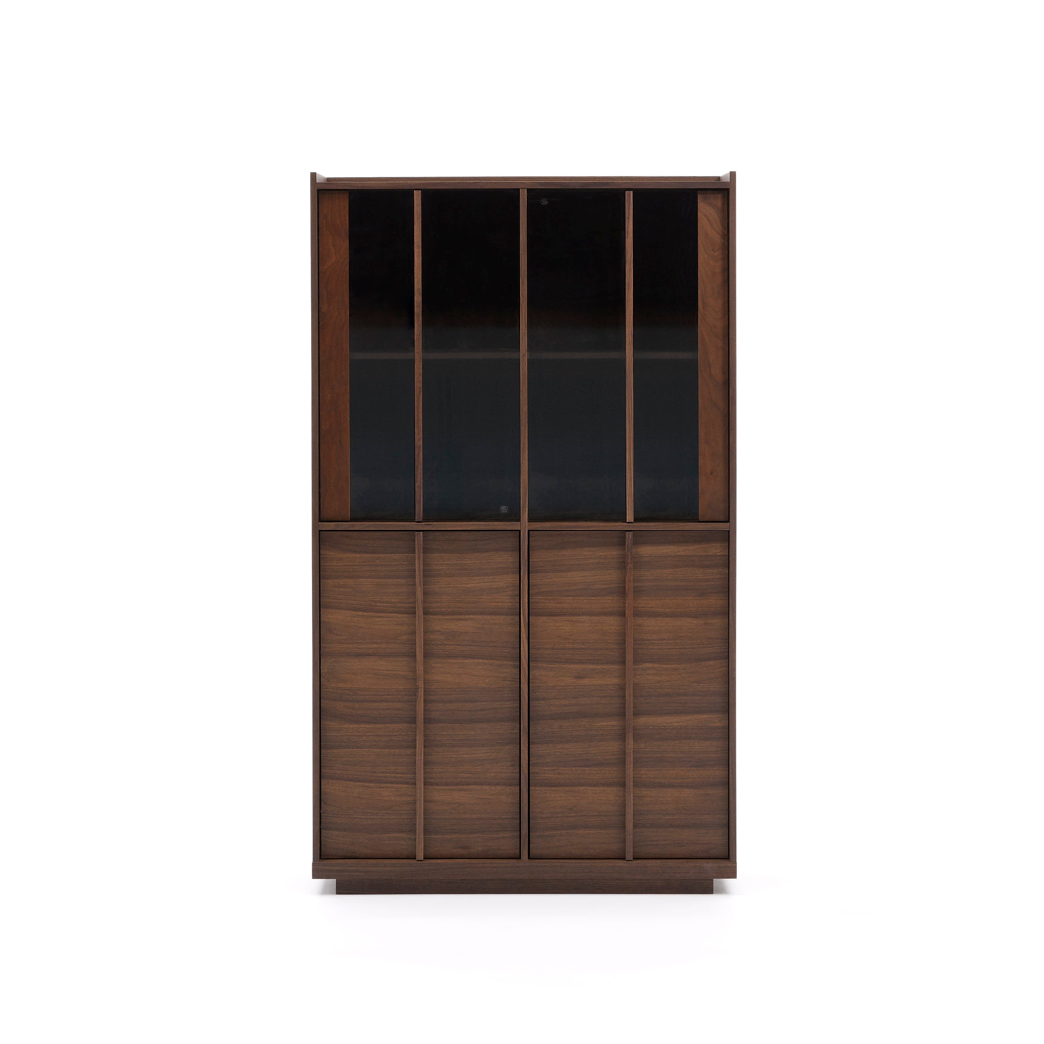 Onix display cabinet, made of solid walnut, with walnut veneer, dark finish, 101 x 170 cm