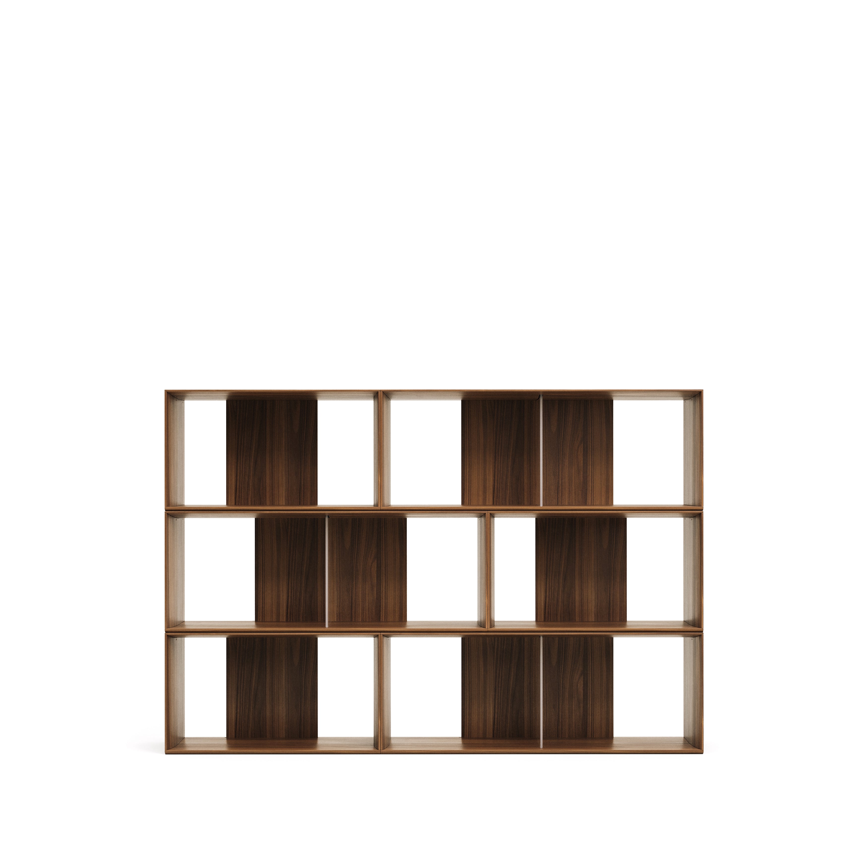 Litto set of 6 modular shelving units in walnut wood veneer, 168 x 114 cm - Product Image