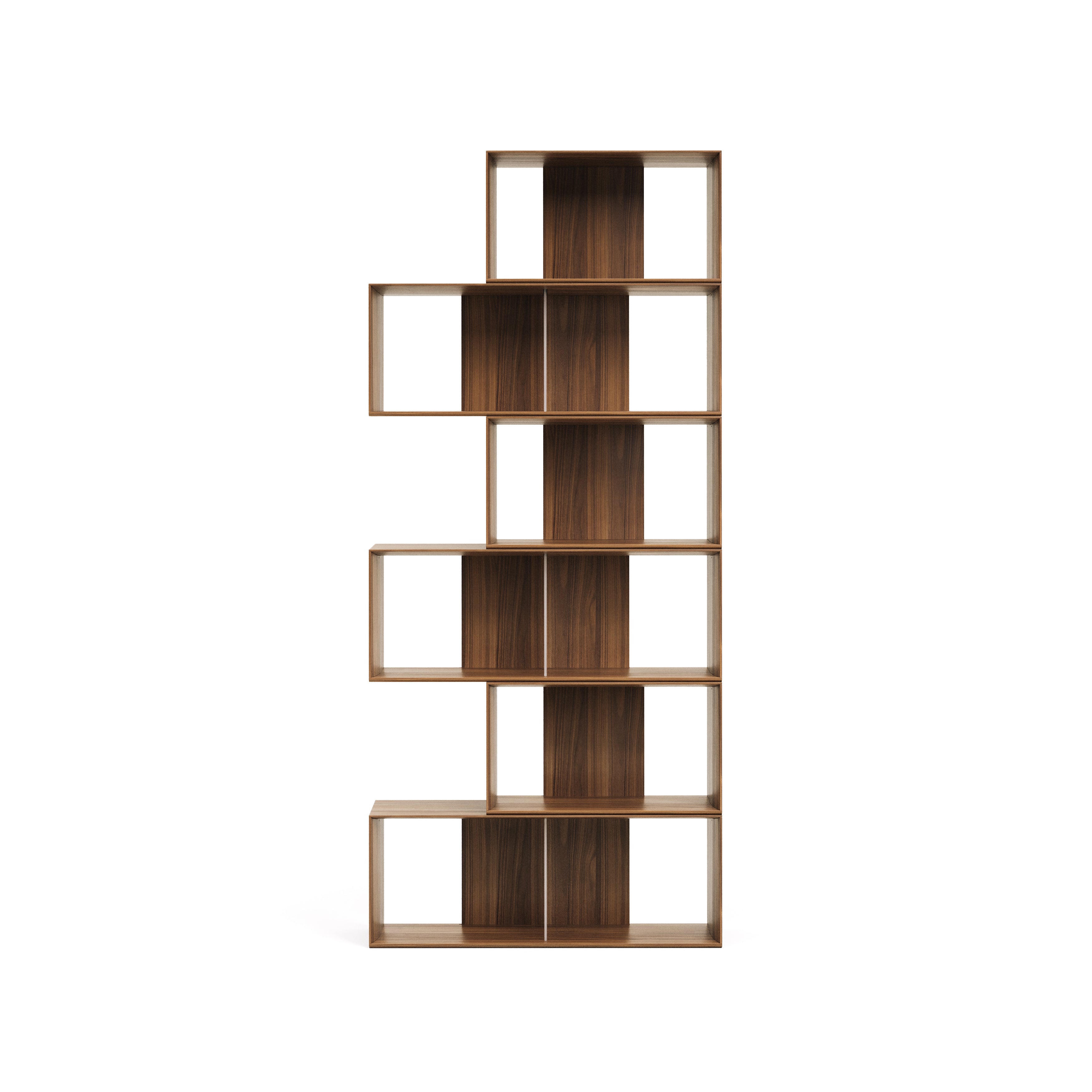 Litto set of 6 modular shelving units in walnut wood veneer, 168 x 114 cm - Product Image